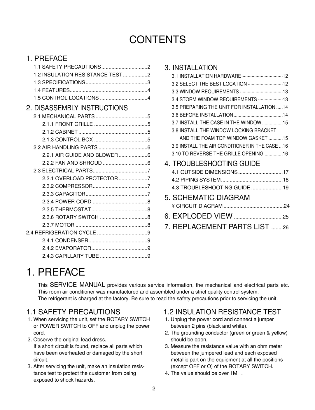 Friedrich ZQ08A10C manual Contents, Preface 