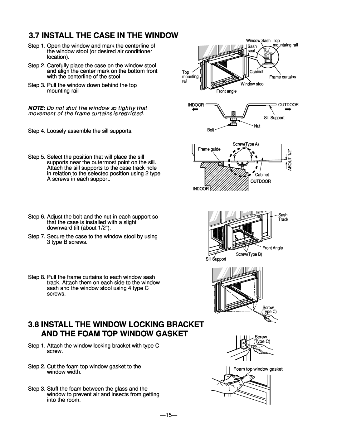 Friedrich ZQ08A10C manual Install The Case In The Window 