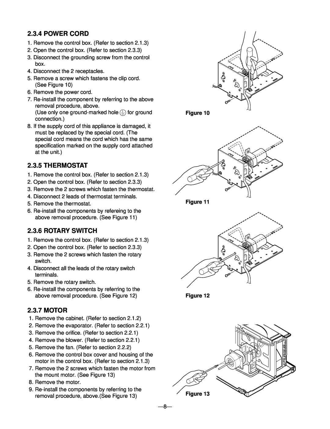 Friedrich ZQ08A10C manual Power Cord, Thermostat, Rotary Switch, Motor, Figure Figure Figure Figure 