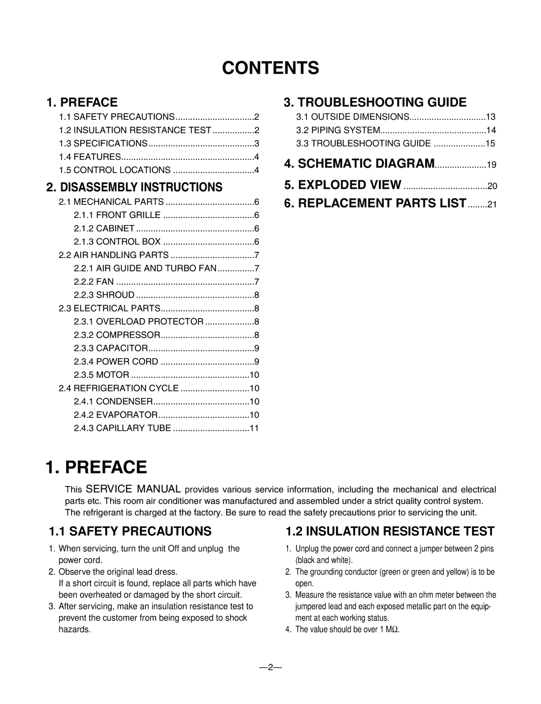 Friedrich CP10A10, ZQ08B10, ZQ10B10, CP08A10, CP12A10 manual Contents, Preface 