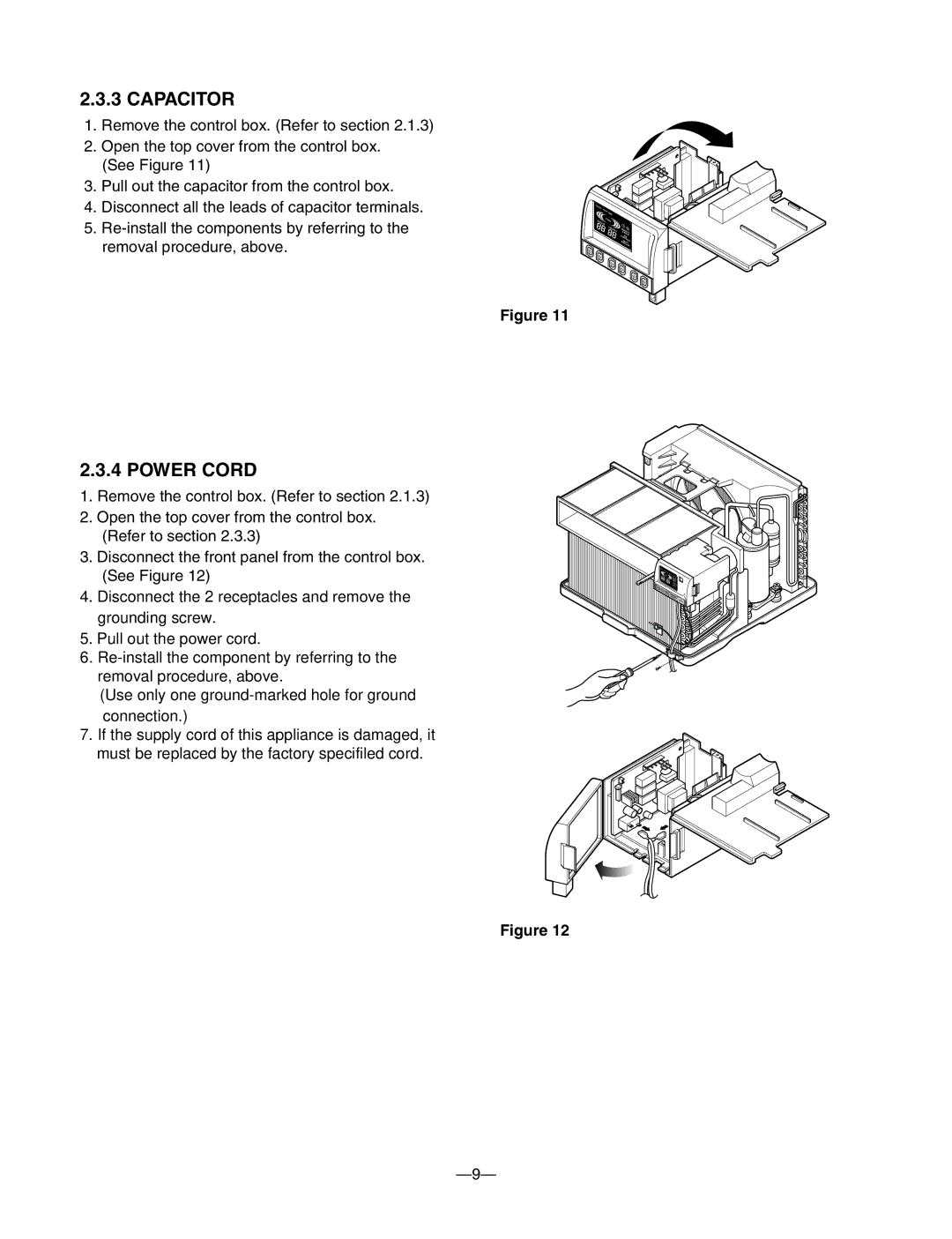 Friedrich CP12A10, ZQ08B10, ZQ10B10, CP10A10, CP08A10 manual Capacitor, Power Cord 