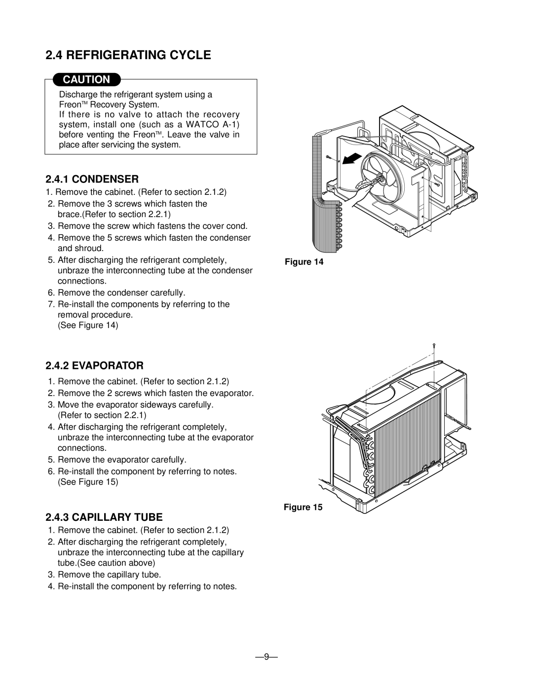 Friedrich ZQ10 A10B manual Refrigerating Cycle, Condenser, Evaporator, Capillary Tube 