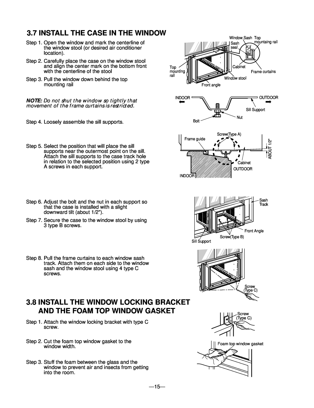 Friedrich ZQ10 A10B manual Install The Case In The Window 