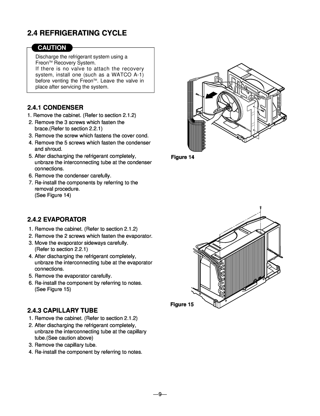 Friedrich ZQ10 A10B manual Refrigerating Cycle, Condenser, Evaporator, Capillary Tube 