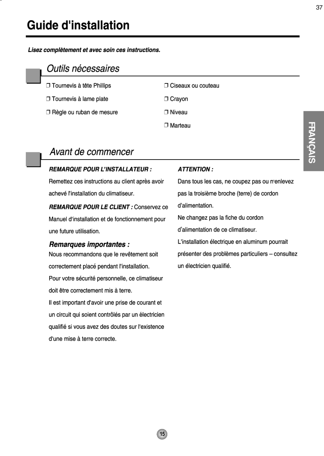 Friedrich ZQ08, ZQ10 operation manual Français 