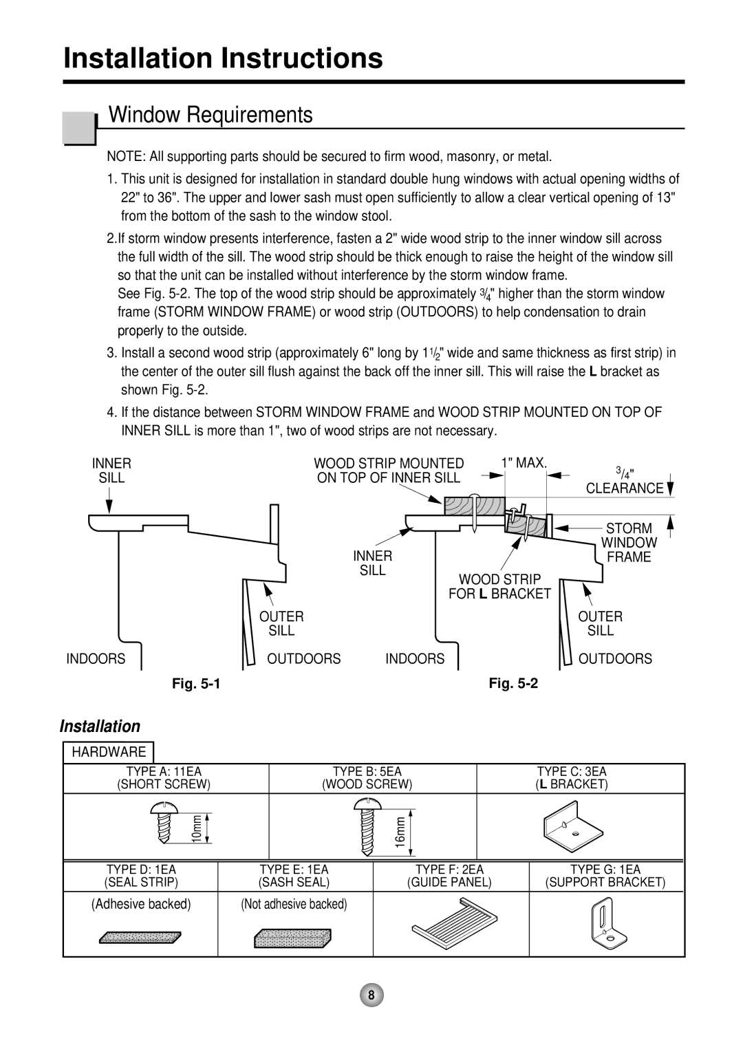 Friedrich ZStar operation manual Window Requirements, Installation 