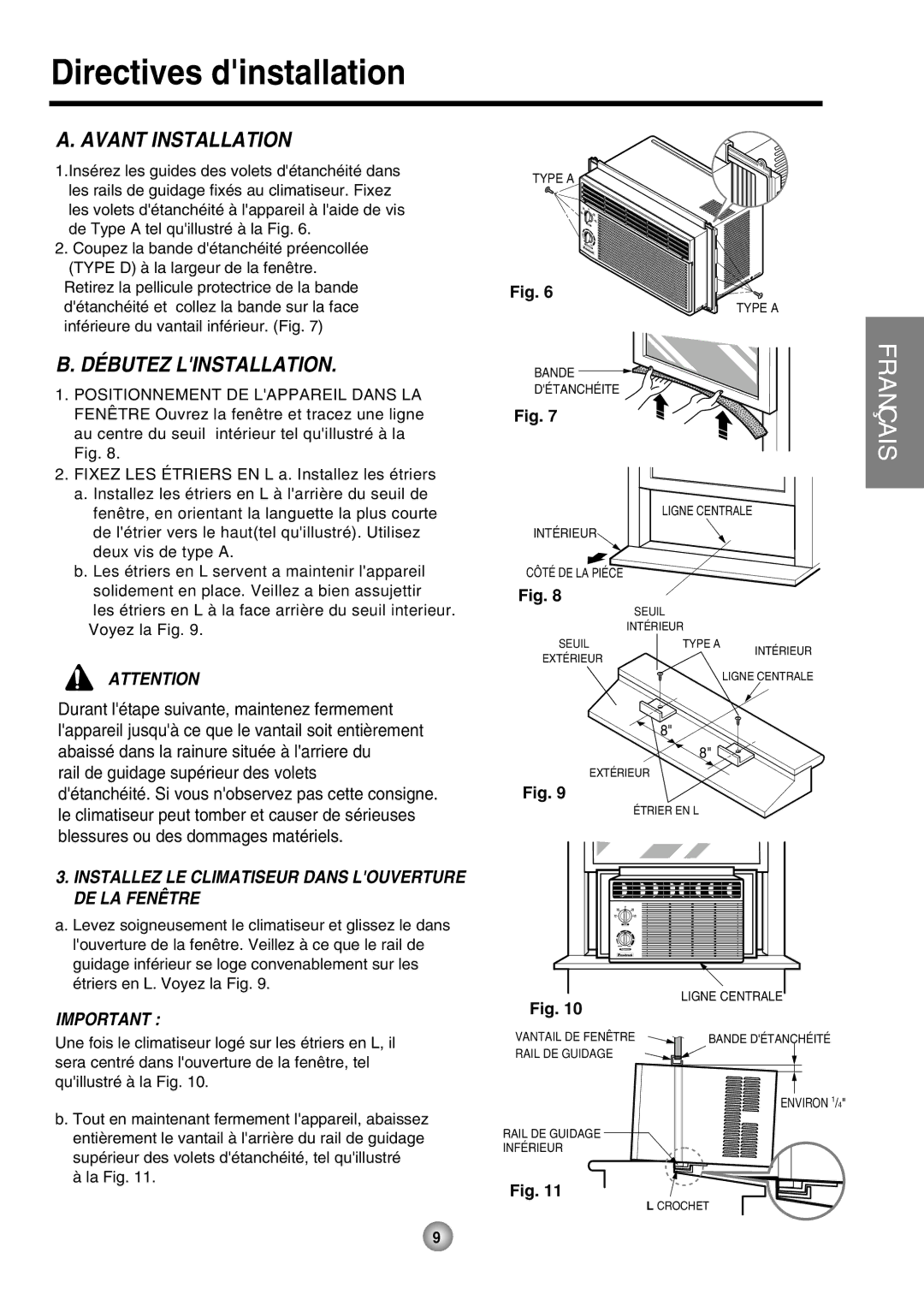 Friedrich ZStar operation manual Avant Installation, Débutez Linstallation 