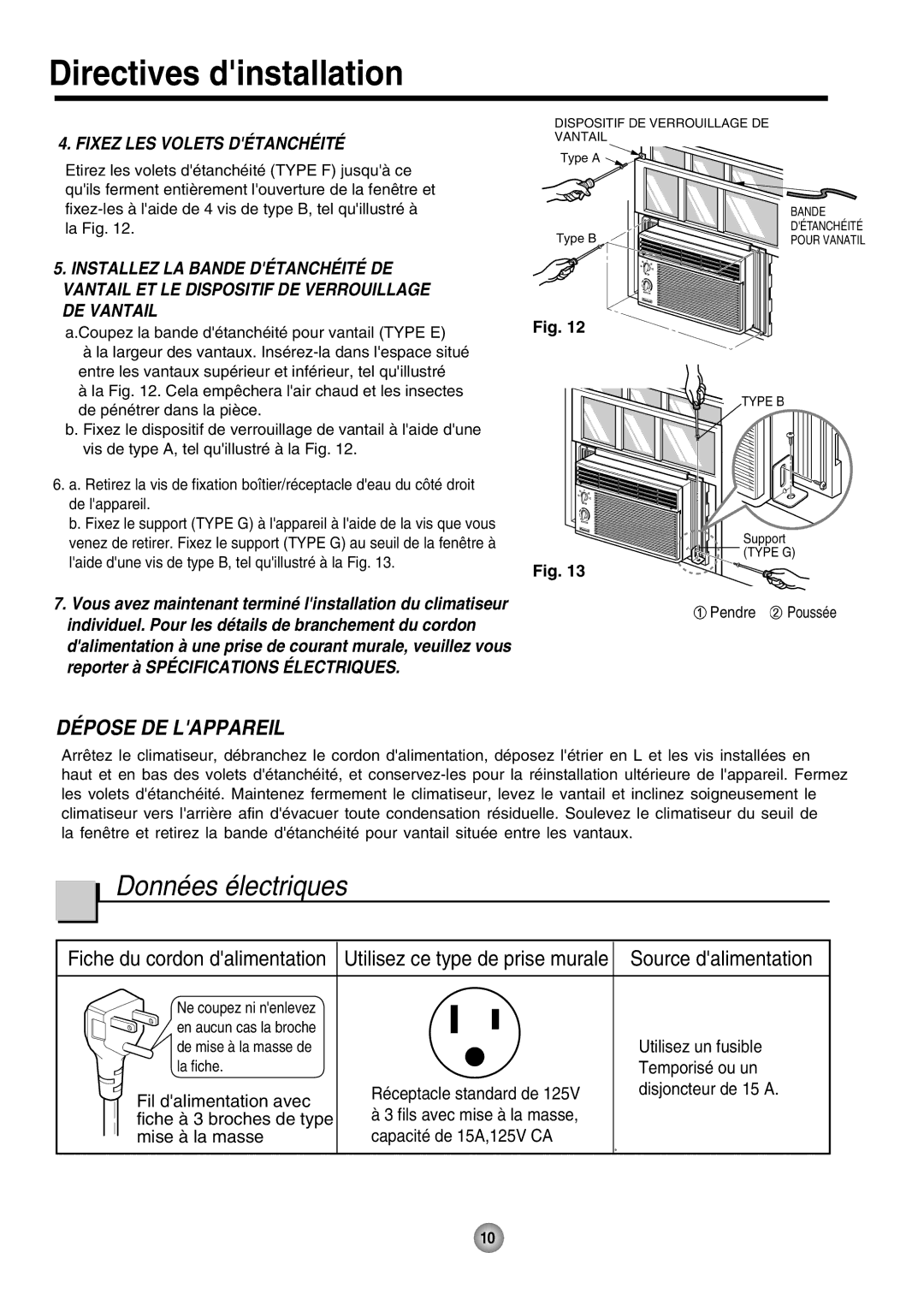 Friedrich ZStar operation manual Données électriques, Dépose DE Lappareil 