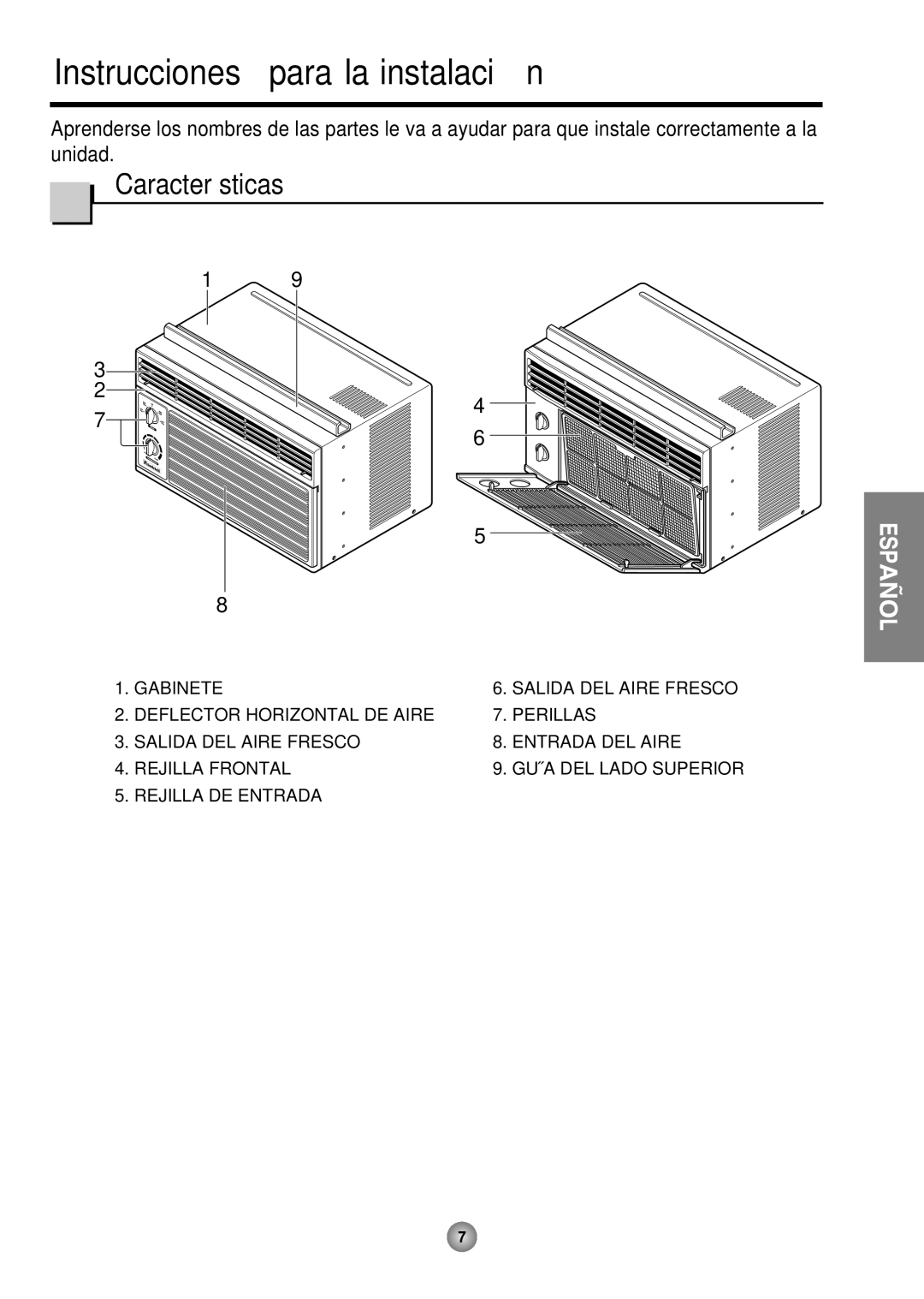 Friedrich ZStar operation manual Instrucciones para la instalación, Características 