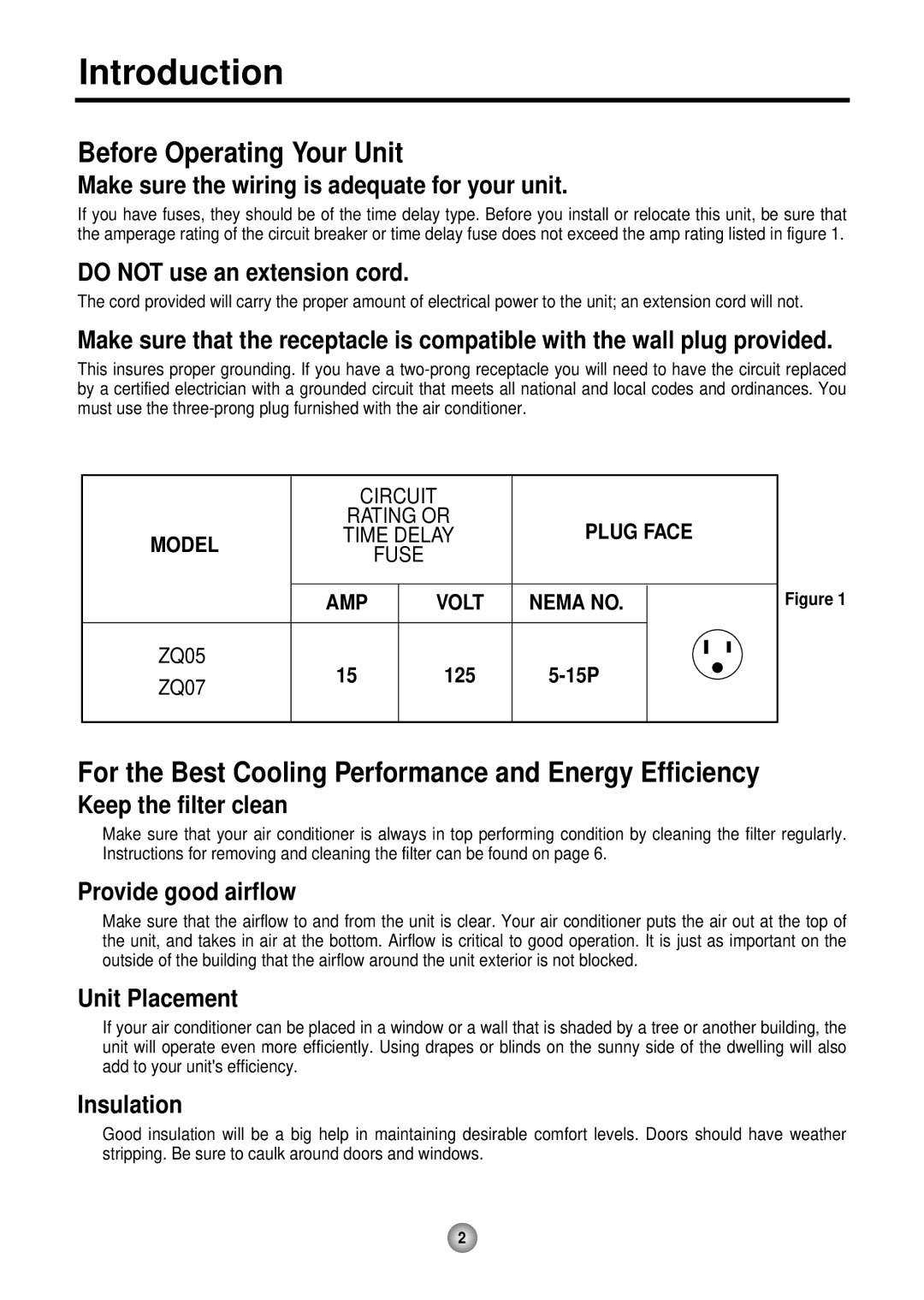 Friedrich ZStar Introduction, Before Operating Your Unit, For the Best Cooling Performance and Energy Efficiency 