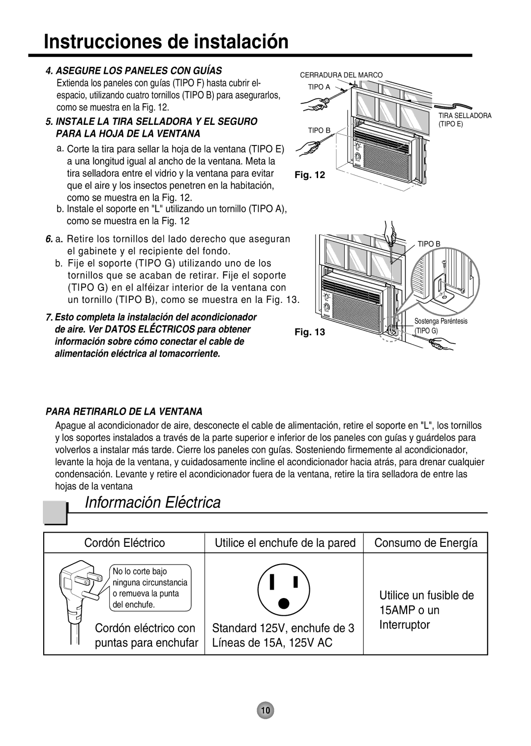 Friedrich ZStar operation manual Informacion Electrica, Asegure LOS Paneles CON Guias 