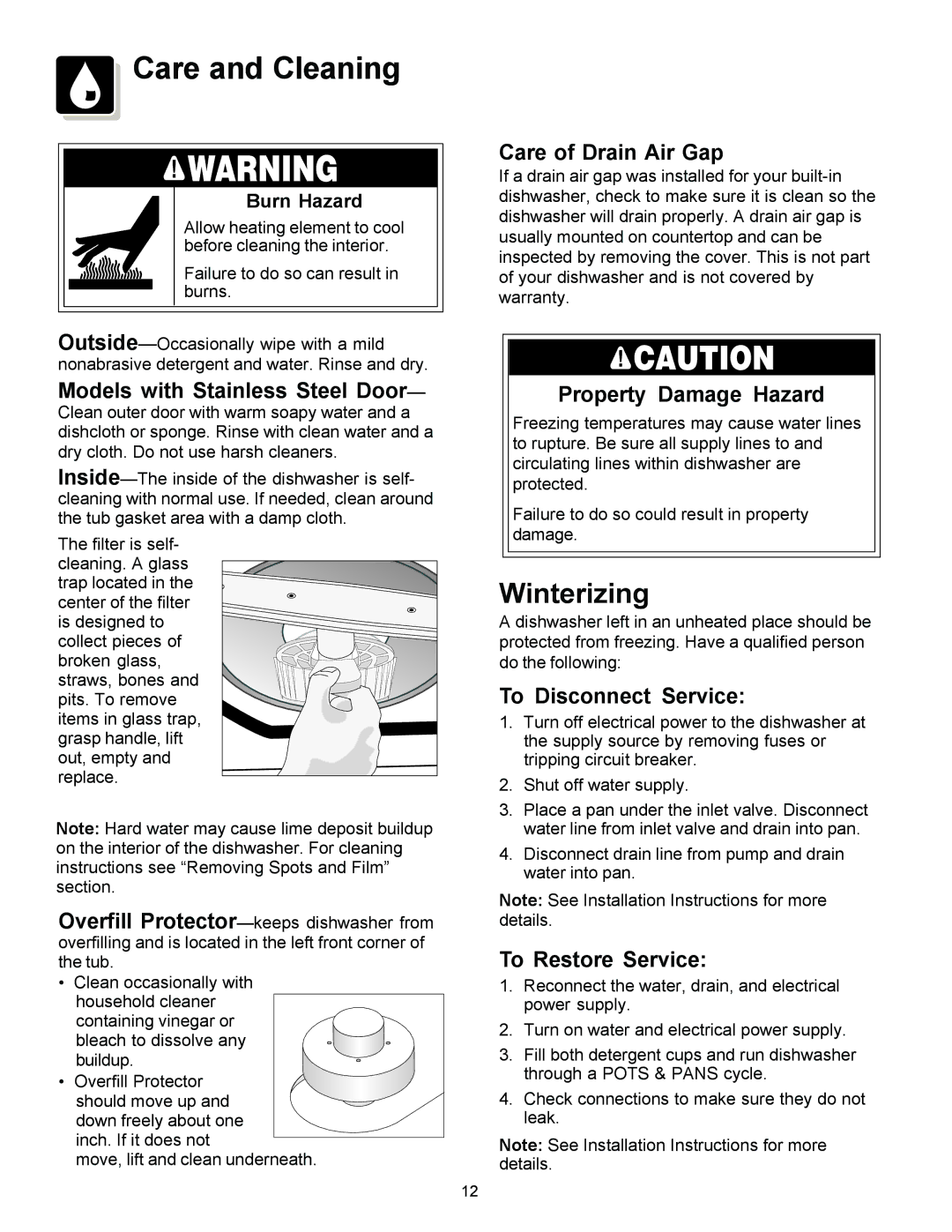 Frigidaire 1000 Series warranty Care and Cleaning, Winterizing 