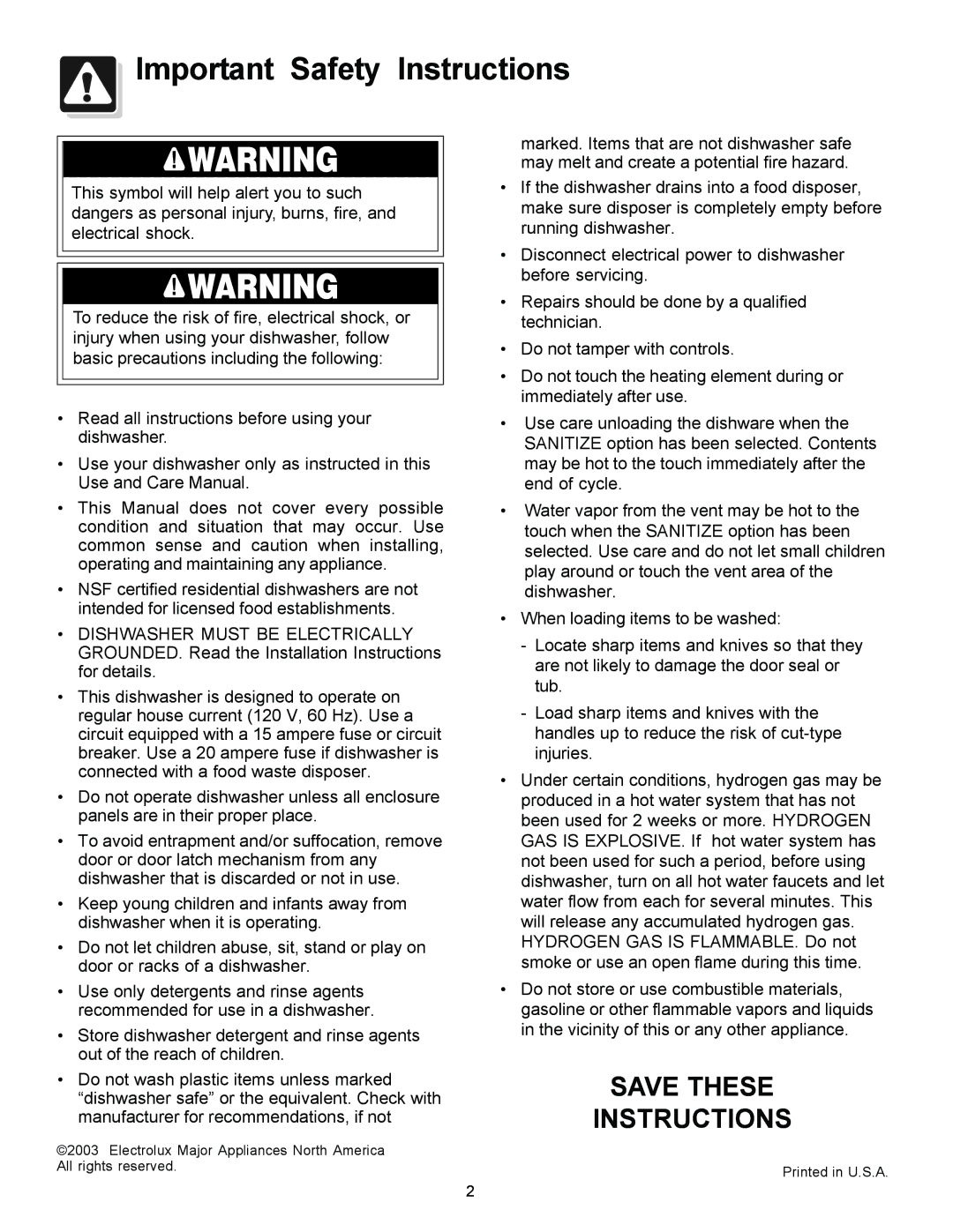 Frigidaire 1000 warranty Important Safety Instructions 