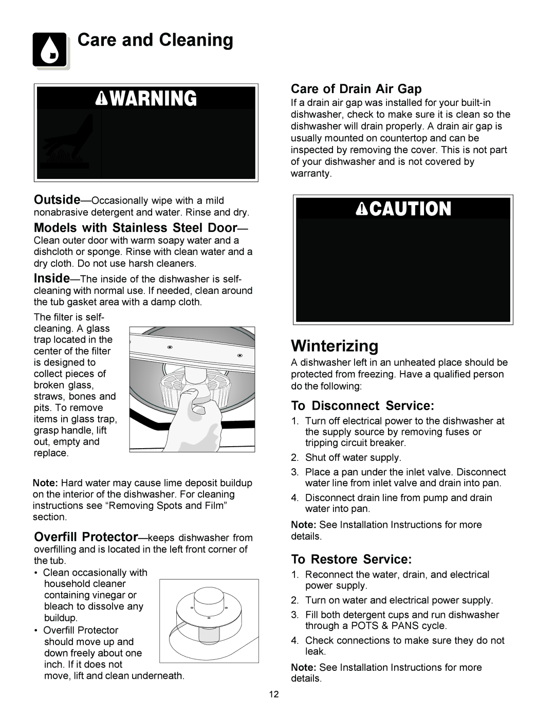 Frigidaire 1200 warranty Care and Cleaning, Winterizing 