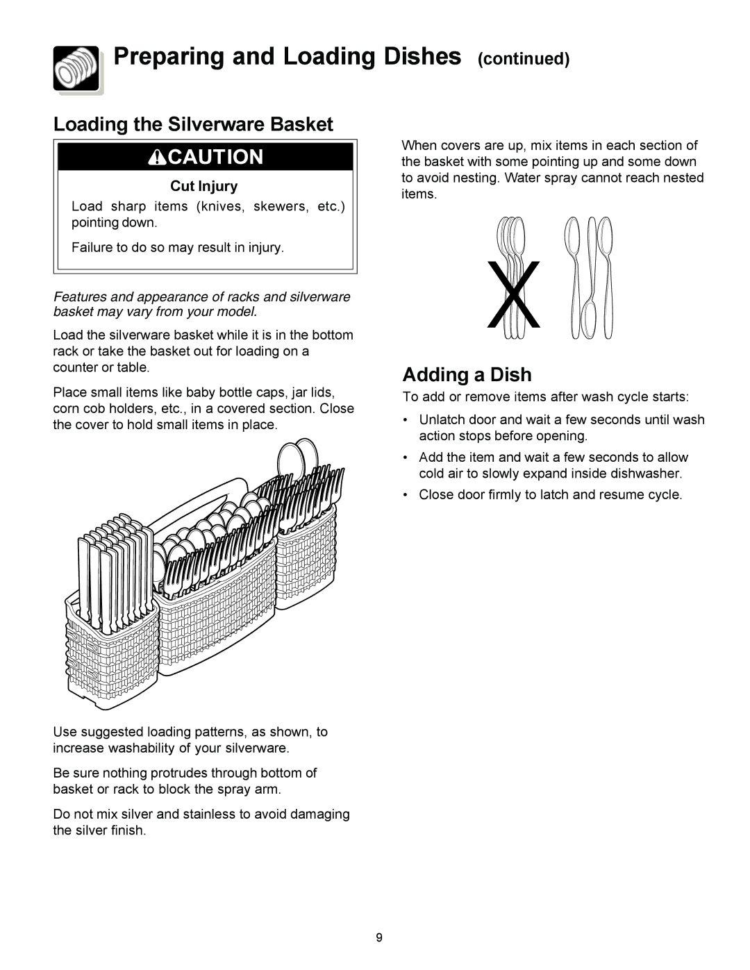 Frigidaire 1200 warranty Loading the Silverware Basket 