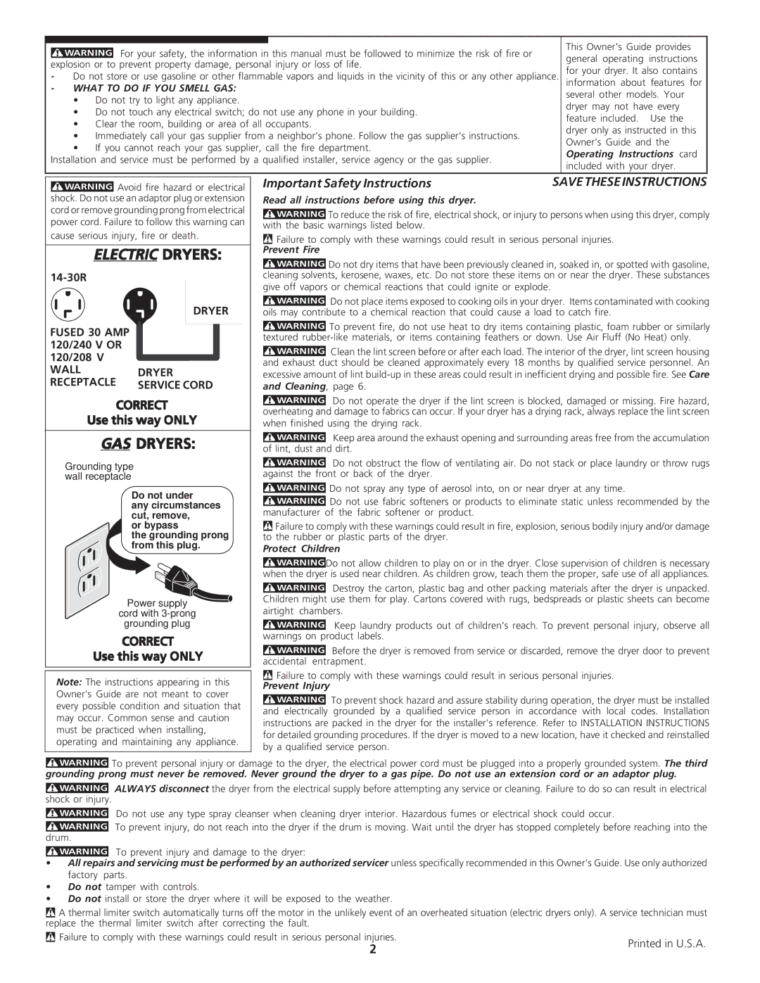 Frigidaire 131679000B Read all instructions before using this dryer, Prevent Fire, Cleaning, Protect Children 