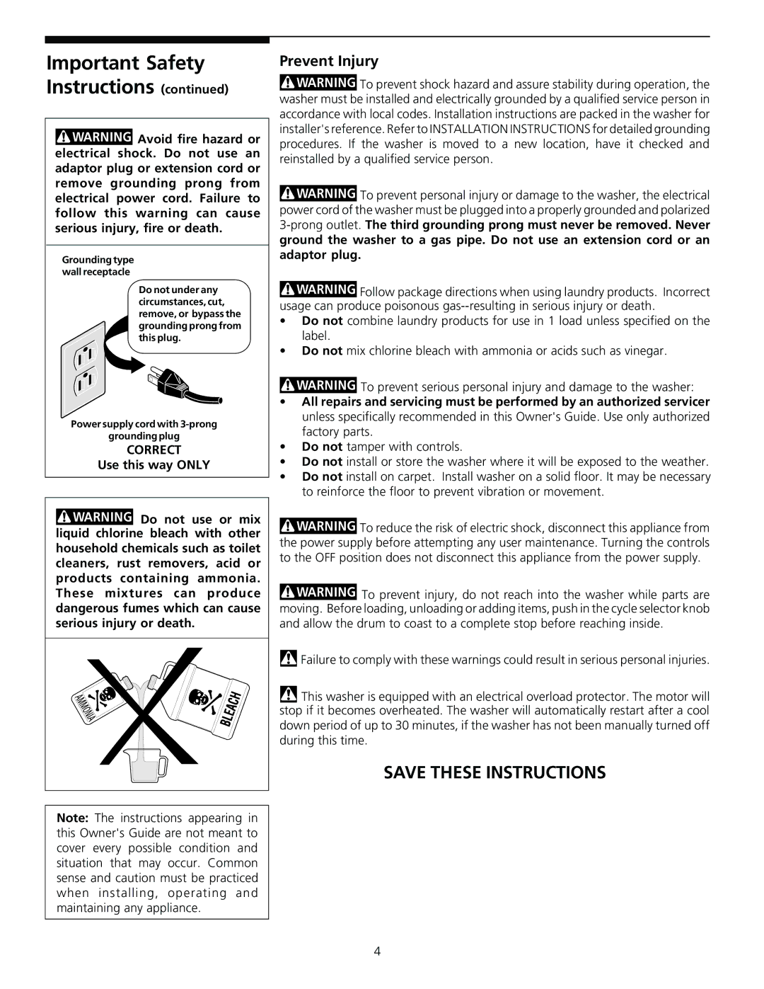 Frigidaire 131842800 warranty Prevent Injury, Correct 