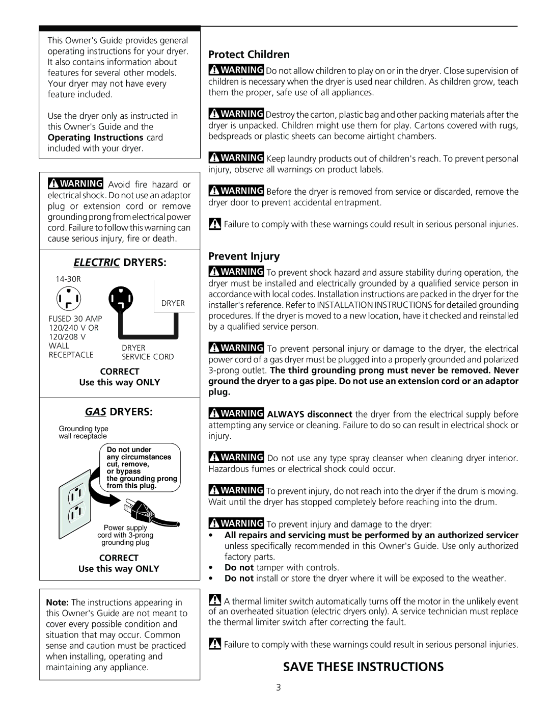 Frigidaire 131842900 (9903) manual GAS Dryers, Protect Children, Prevent Injury 