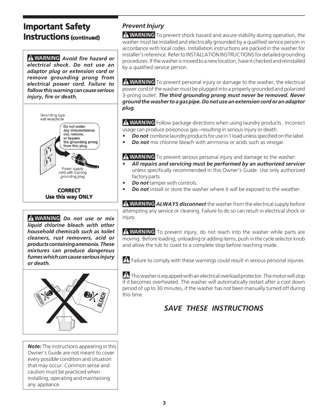 Frigidaire 131843000C important safety instructions Important Safety Instructions, Prevent Injury 