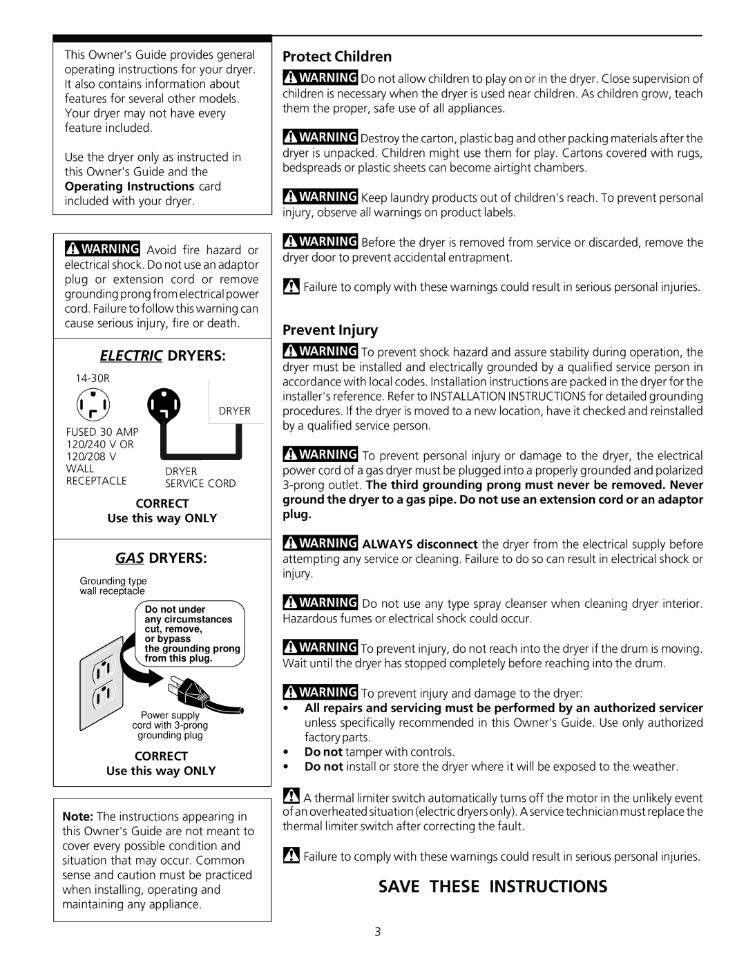 Frigidaire 131882000 (9907) manual GAS Dryers, Protect Children, Prevent Injury 