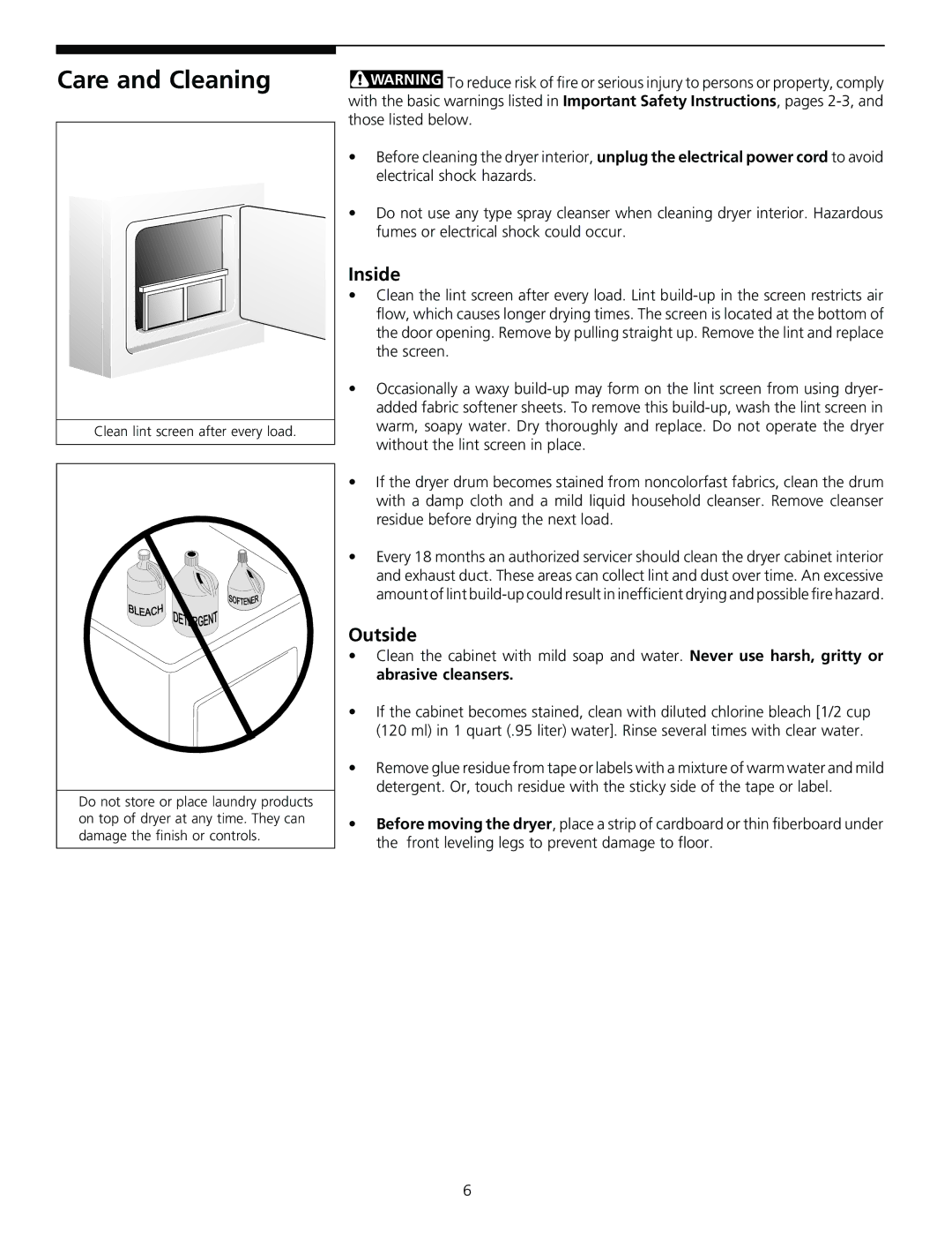 Frigidaire 131882000 (9907) manual Care and Cleaning, Inside, Outside 