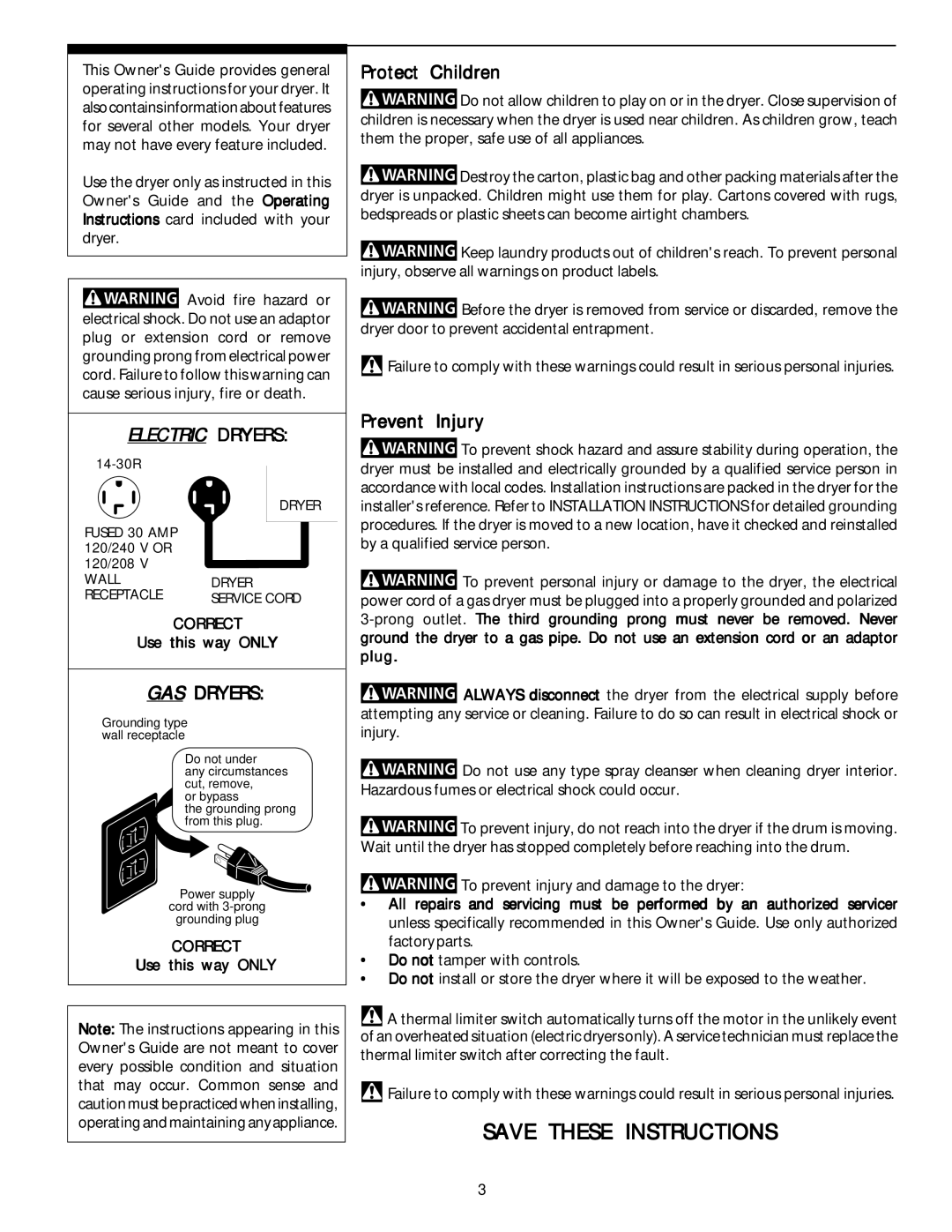 Frigidaire 131883500 manual GAS Dryers, Protect Children, Prevent Injury, 14-30R, 120/240 V or 120/208 