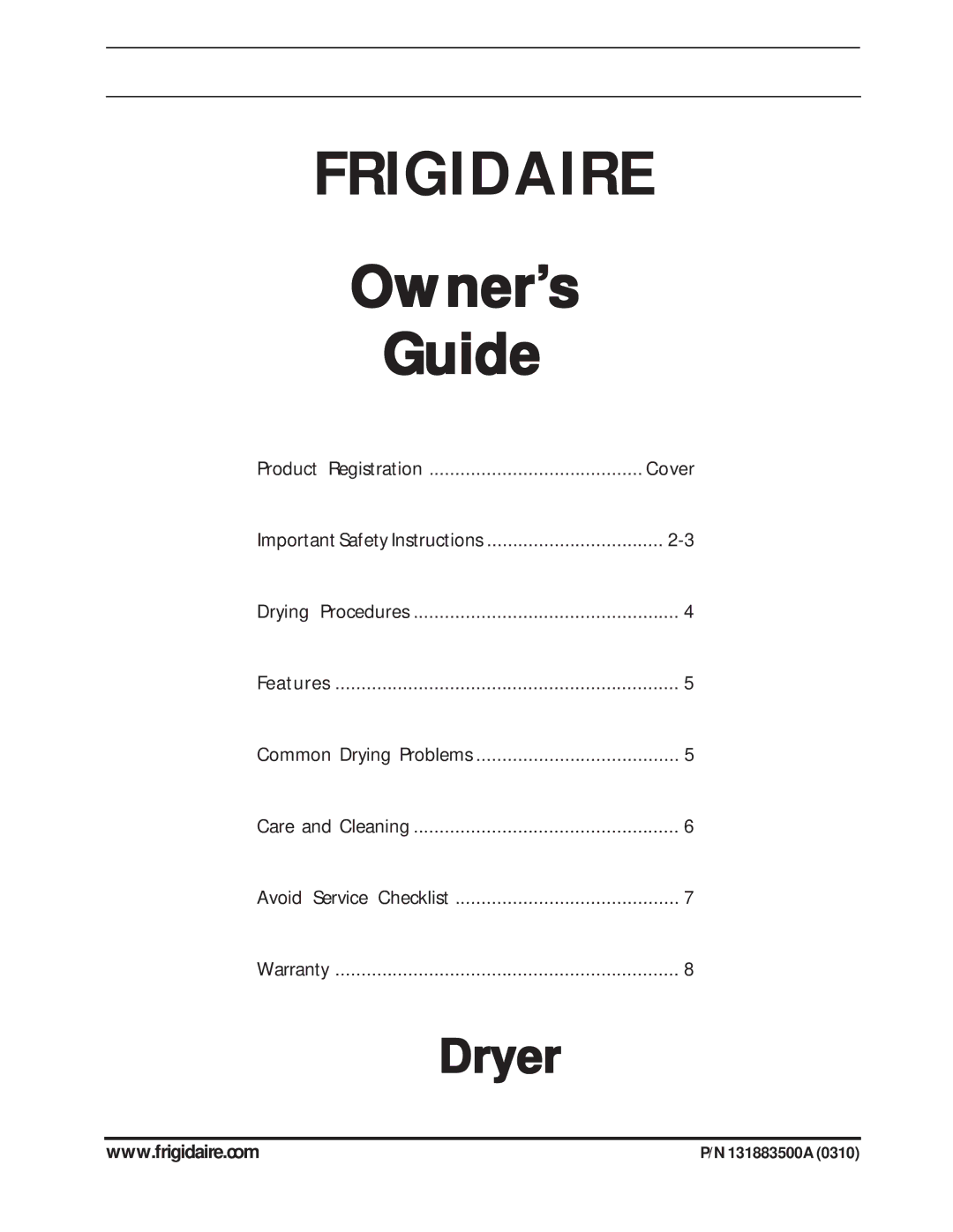 Frigidaire 131883500A important safety instructions Frigidaire 