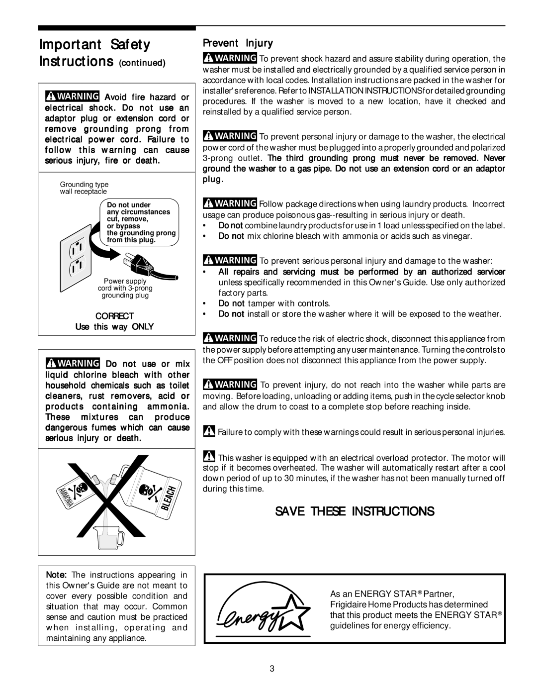 Frigidaire 131945200 manual Prevent Injury, Correct 