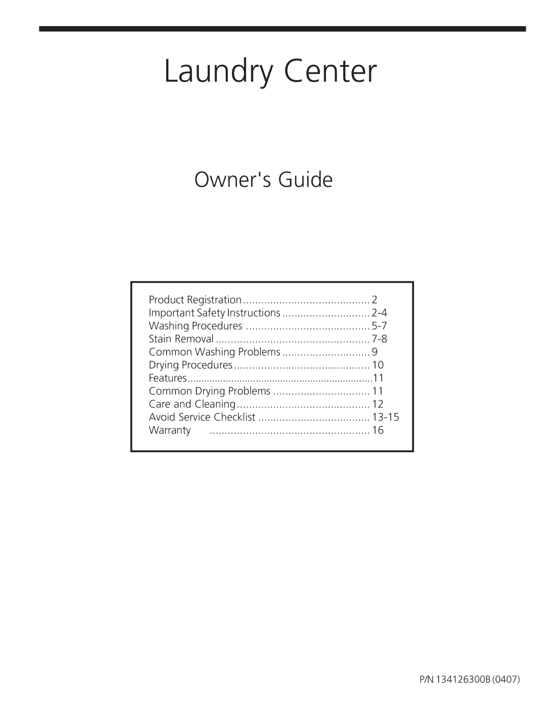 Frigidaire 134126300B important safety instructions Laundry Center 