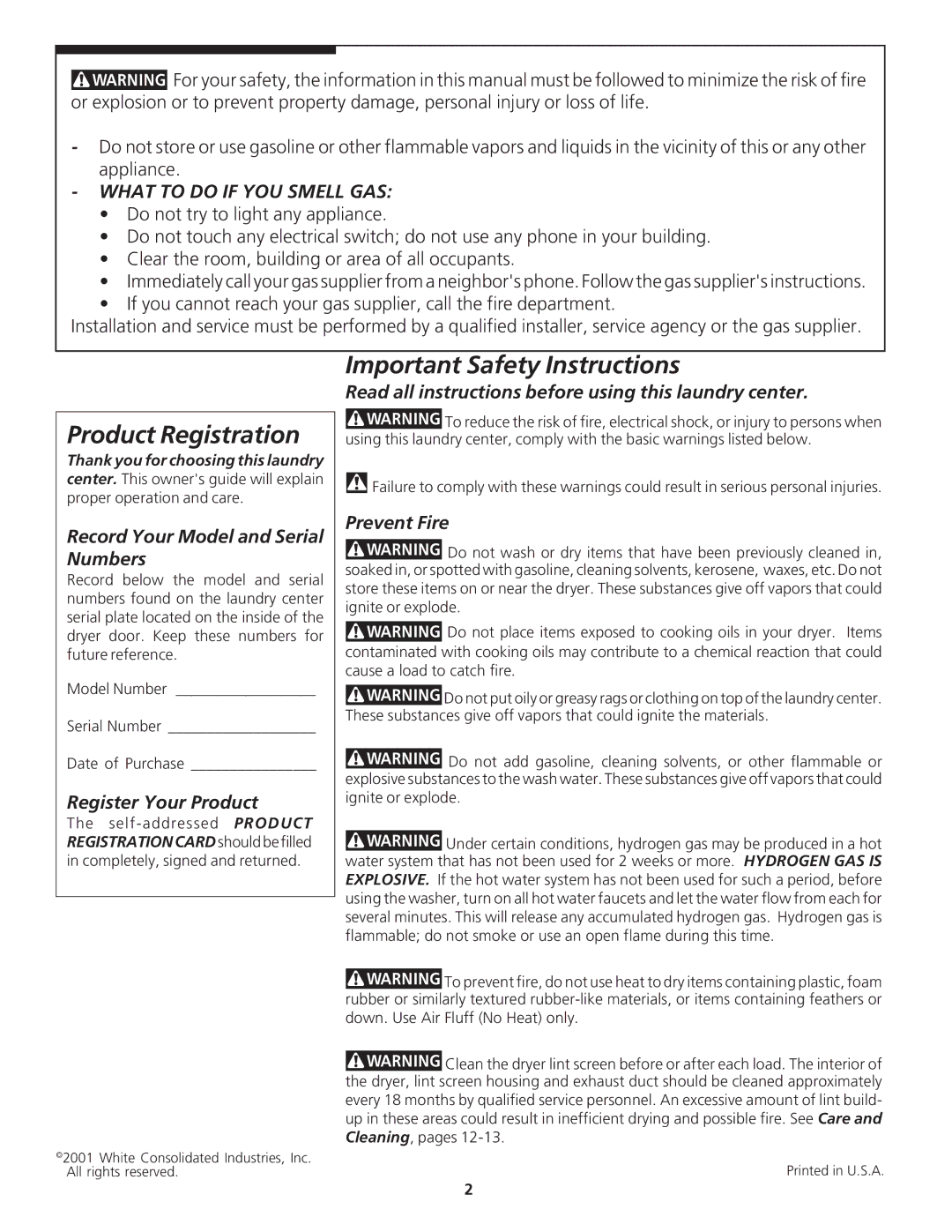 Frigidaire 134126300B Record Your Model and Serial Numbers, Register Your Product, Prevent Fire 