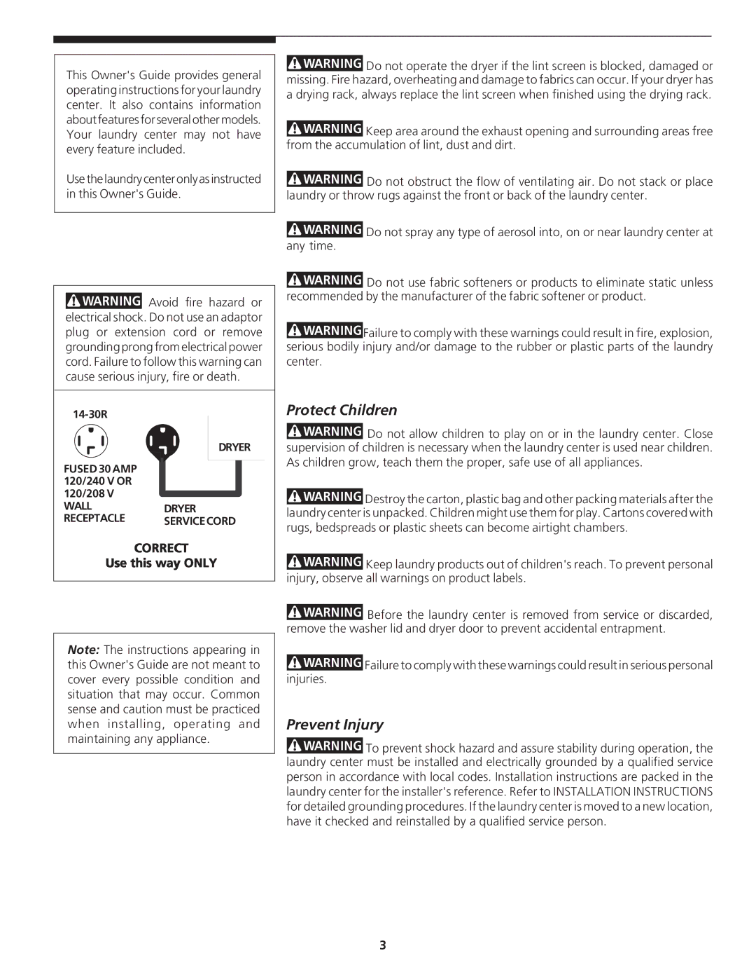 Frigidaire 134126300B important safety instructions Protect Children, Prevent Injury 