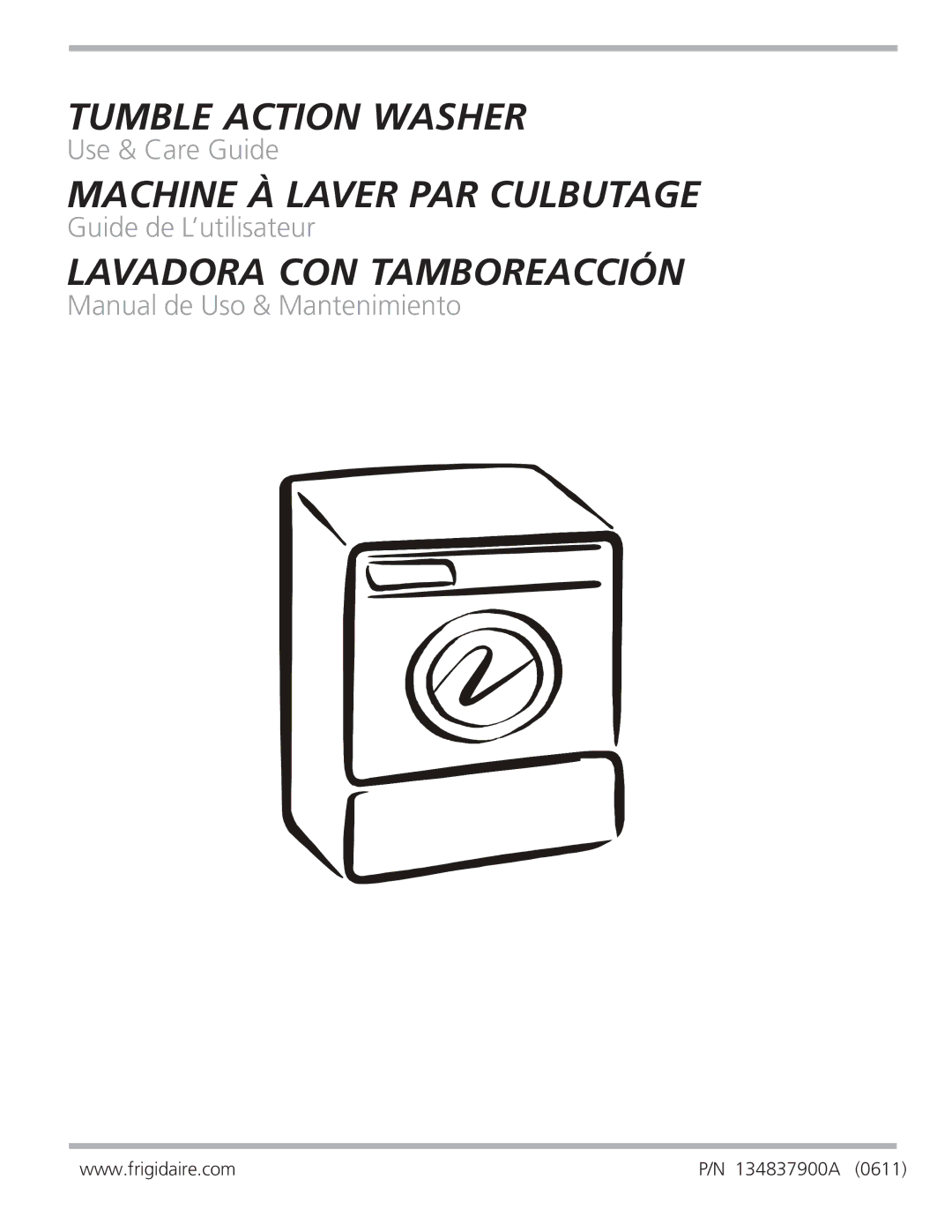 Frigidaire 134837900A manual Tumble Action Washer 