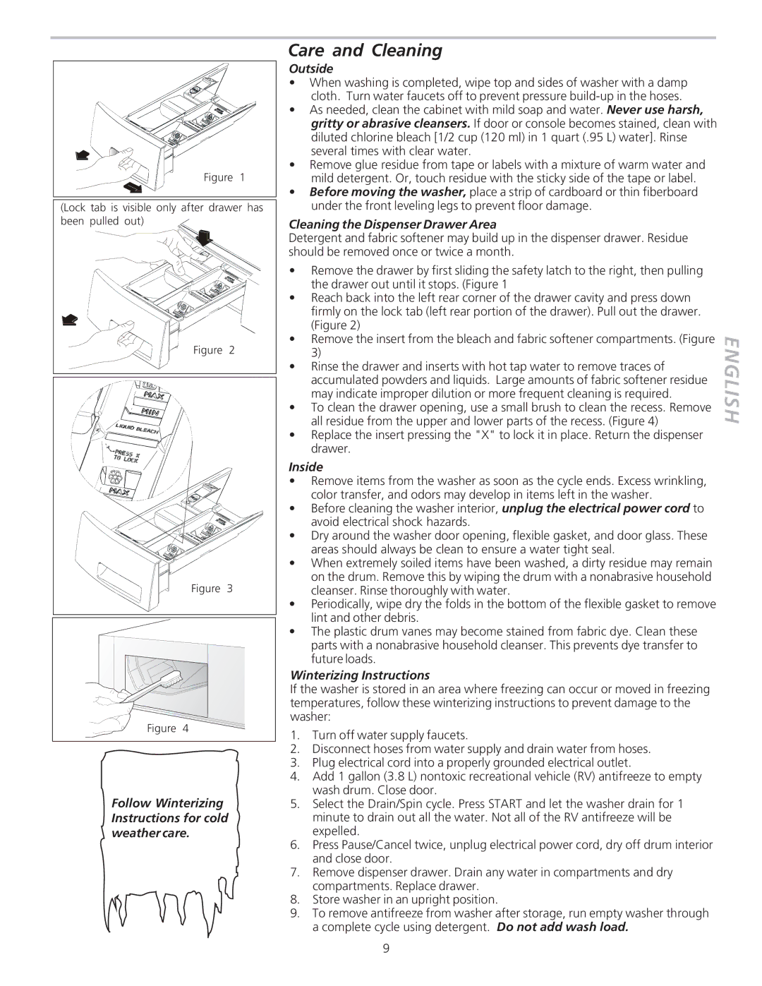 Frigidaire 134852500 manual Care and Cleaning 