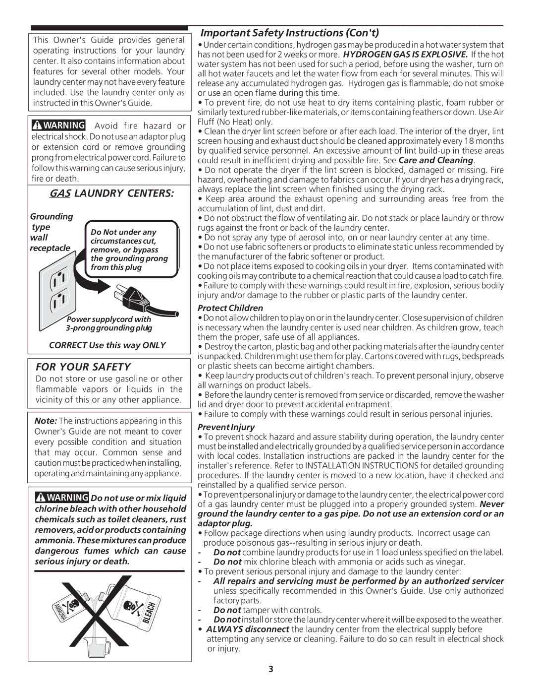 Frigidaire 134889200 manual GAS Laundry Centers, For Your Safety, Important Safety Instructions 