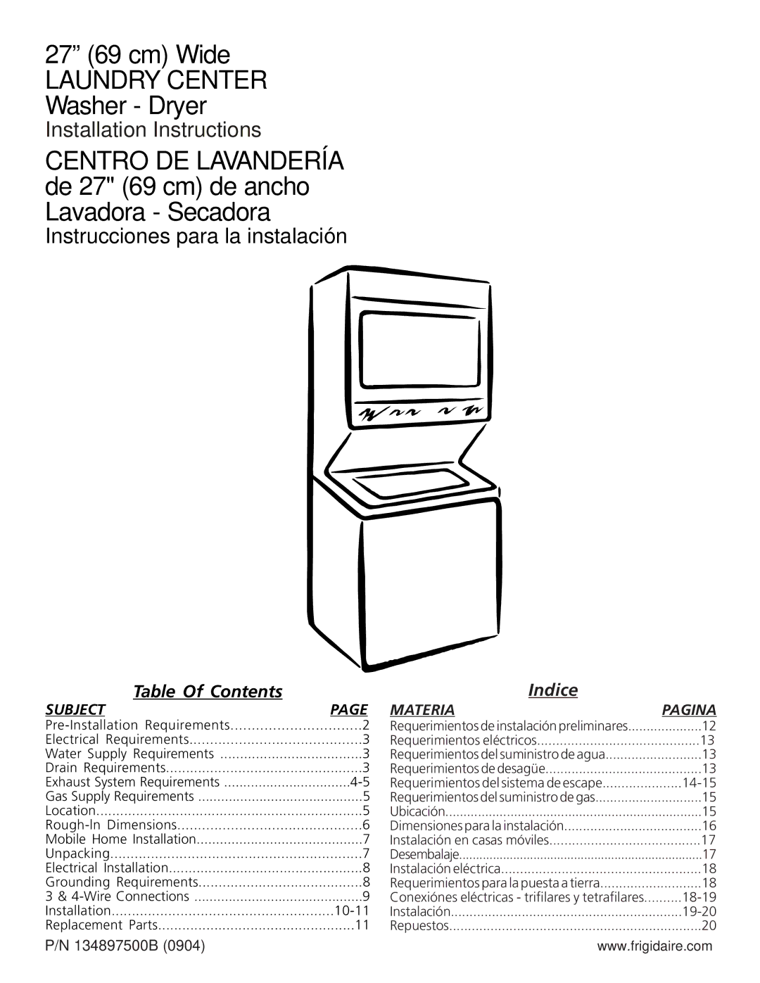 Frigidaire 134897500B installation instructions 27 69 cm Wide 