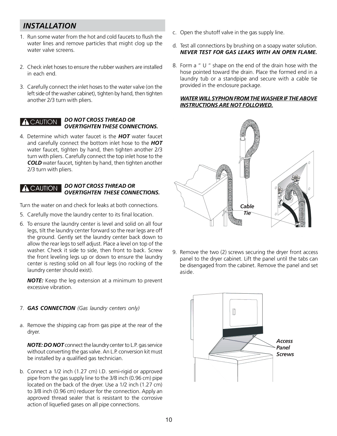 Frigidaire 134897500B installation instructions Installation, Access Panel Screws 