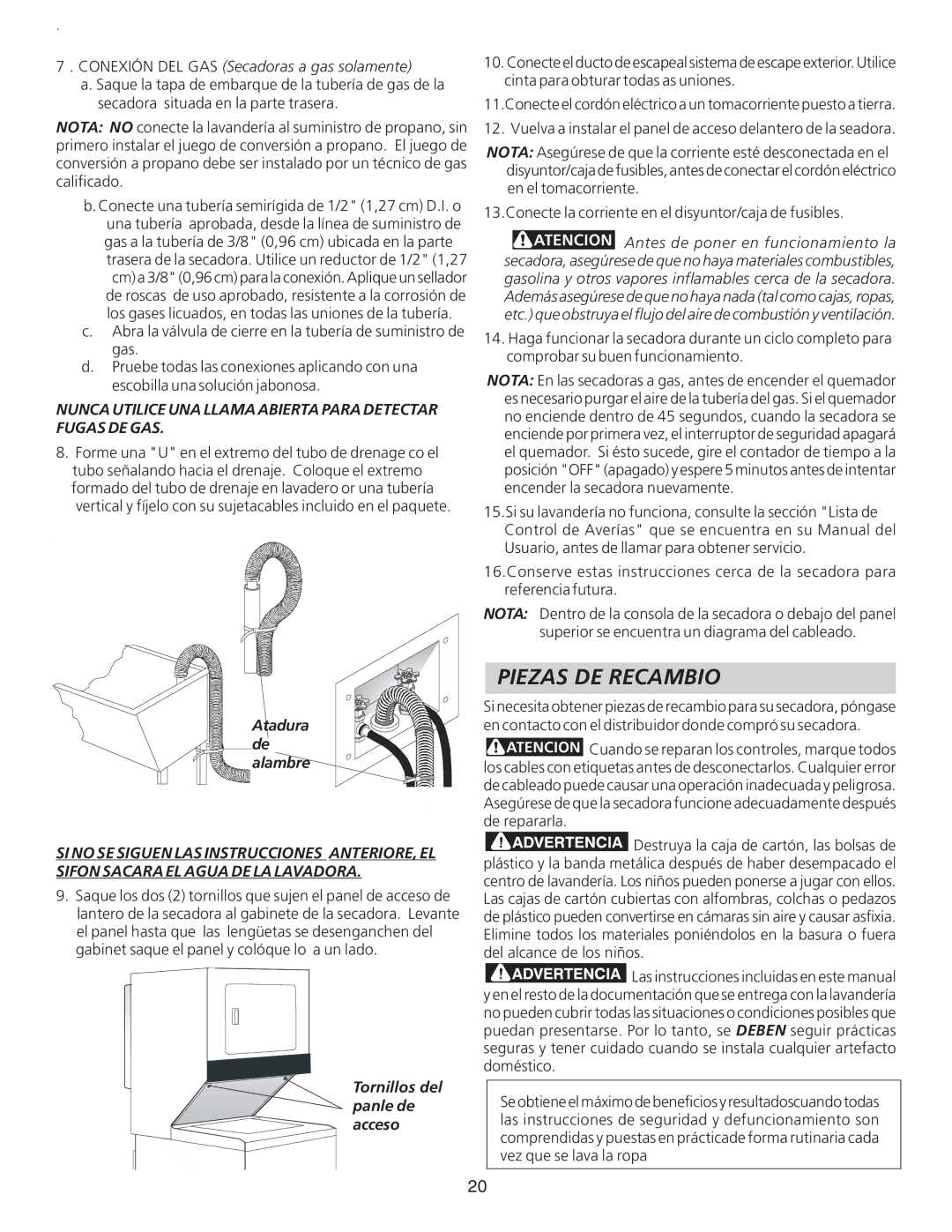 Frigidaire 134897500B Piezas DE Recambio, Nunca Utilice UNA Llama Abierta Para Detectar Fugas DE GAS, Atadura, Alambre 