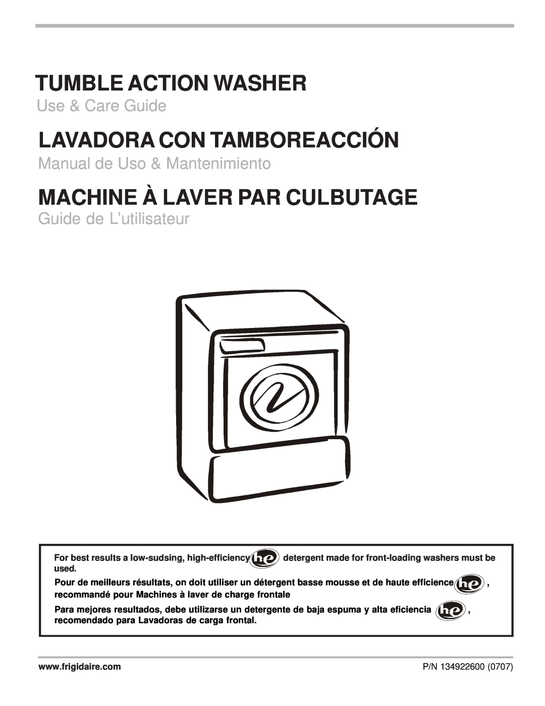 Frigidaire 134922600 manual English English, Tumble Action Washer, Lavadora Con Tamboreacción, Use & Care Guide 