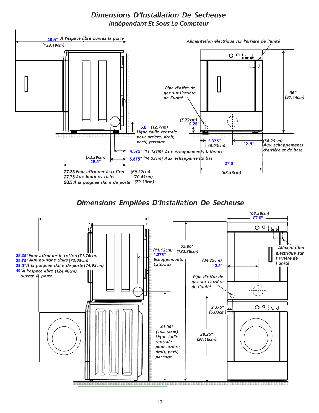 Frigidaire 0804, 134940500A installation instructions Dimensions D’Installation De Secheuse 