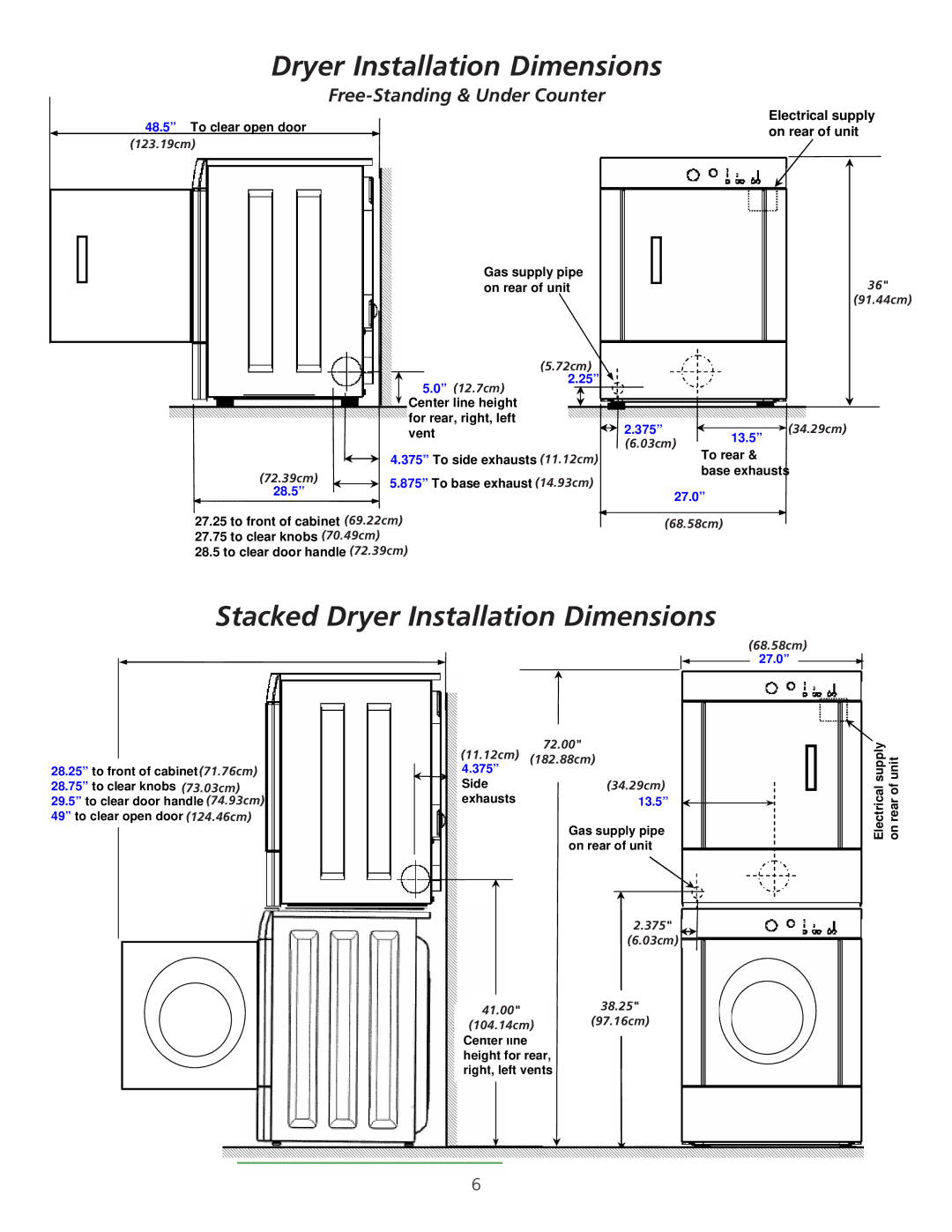 Frigidaire 134940500A, 0804 installation instructions Dryer Installation Dimensions 