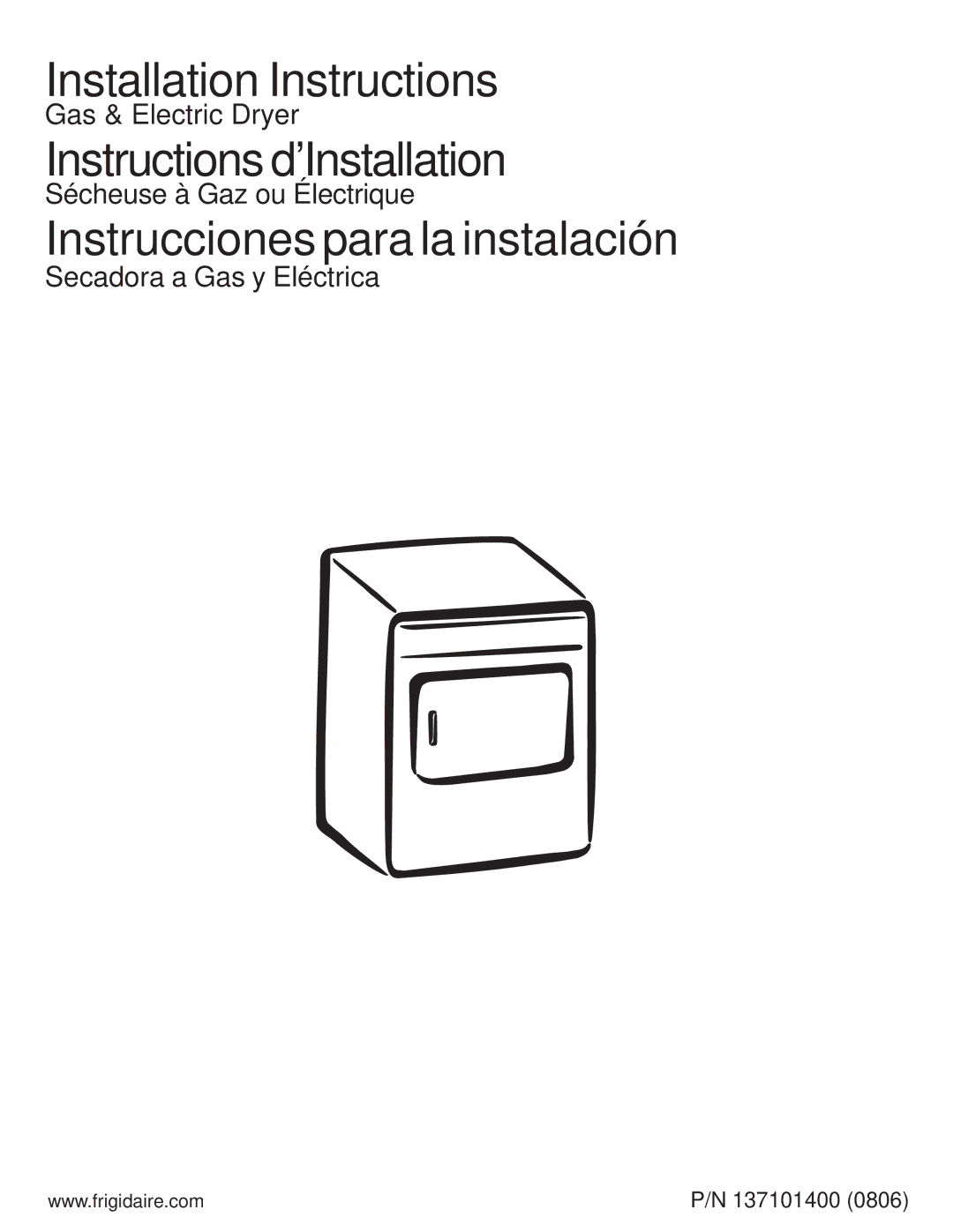 Frigidaire 137101400 installation instructions Installation Instructions 