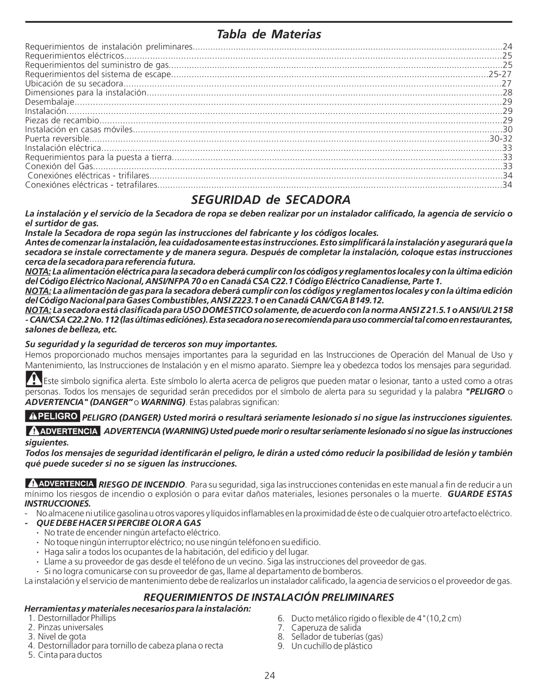 Frigidaire 137101400 Requerimientos DE Instalación Preliminares, Instrucciones, QUE Debe Hacer SI Percibe Olor a GAS 