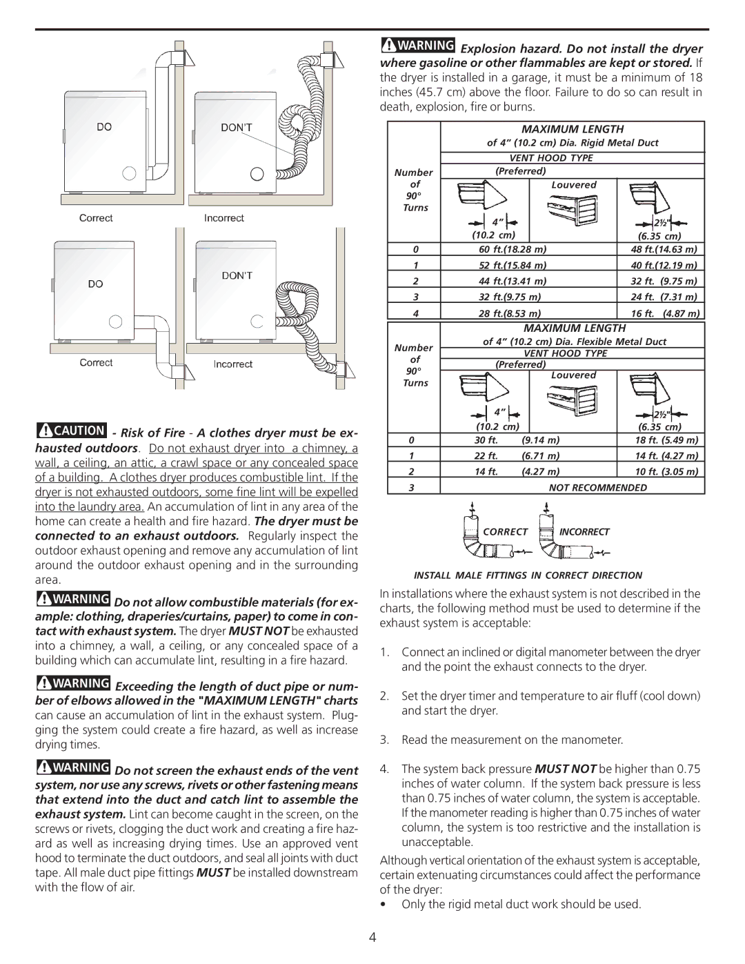 Frigidaire 137101400 installation instructions Maximum Length 