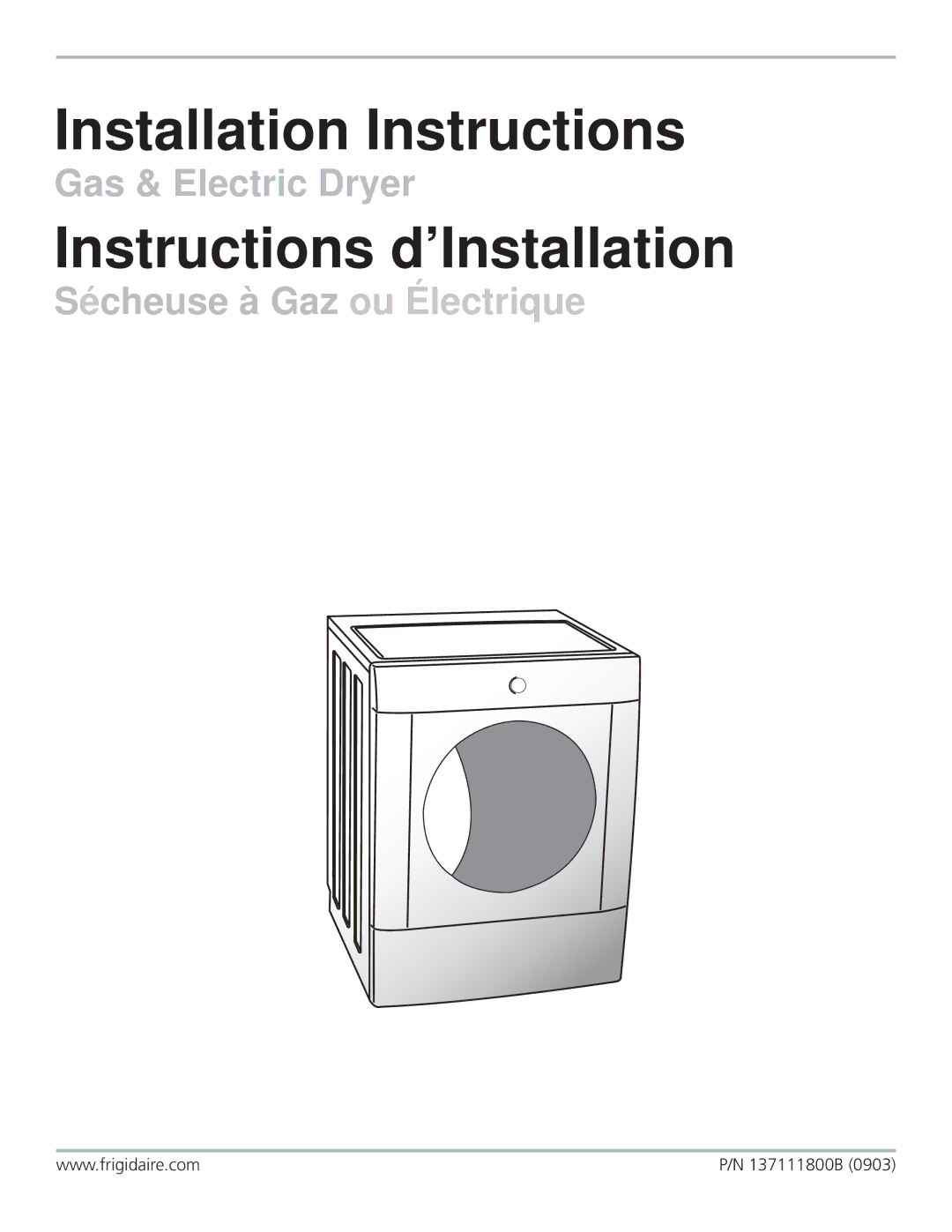 Frigidaire 137111800B installation instructions Installation Instructions 