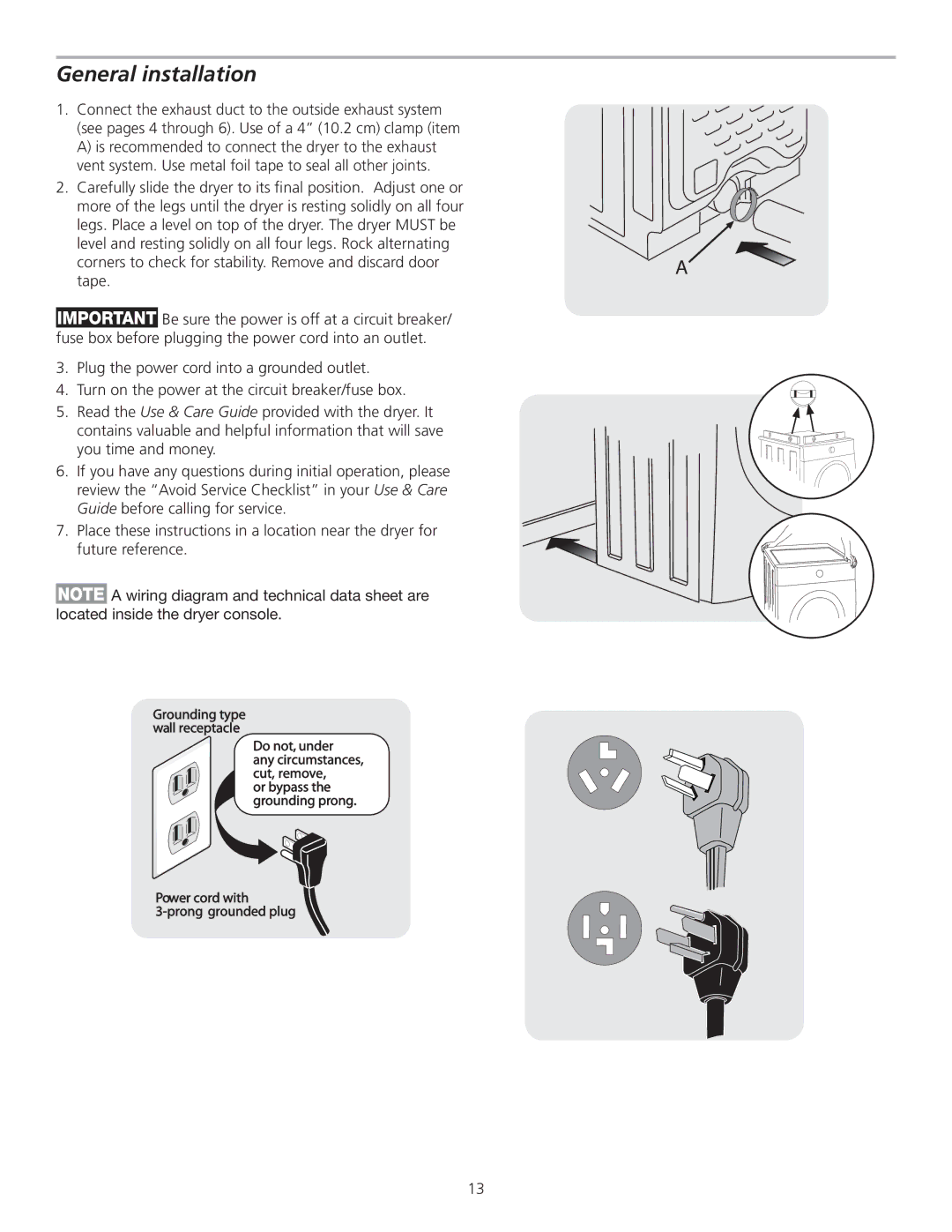 Frigidaire 137111800B installation instructions General installation 