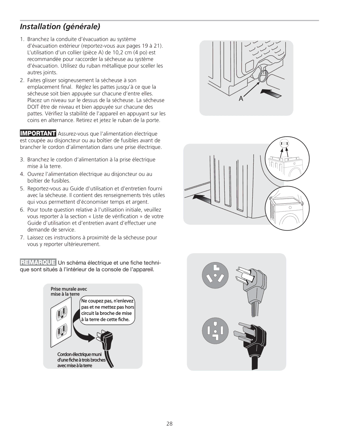 Frigidaire 137111800B installation instructions Installation générale 