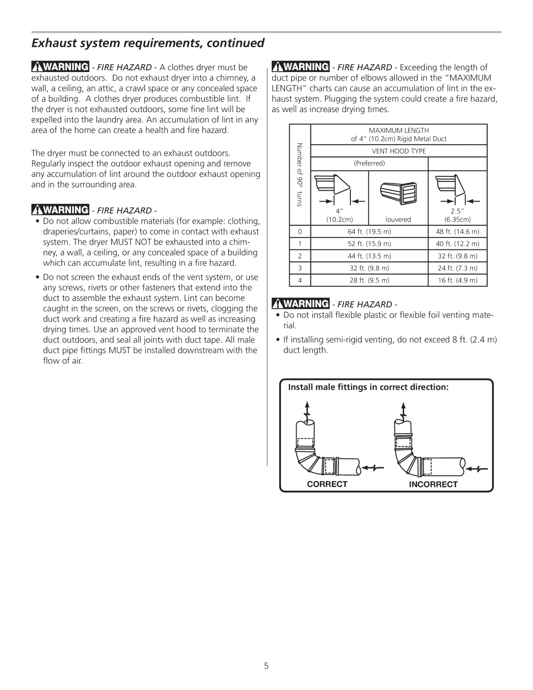 Frigidaire 137111800B installation instructions Install male ﬁttings in correct direction 