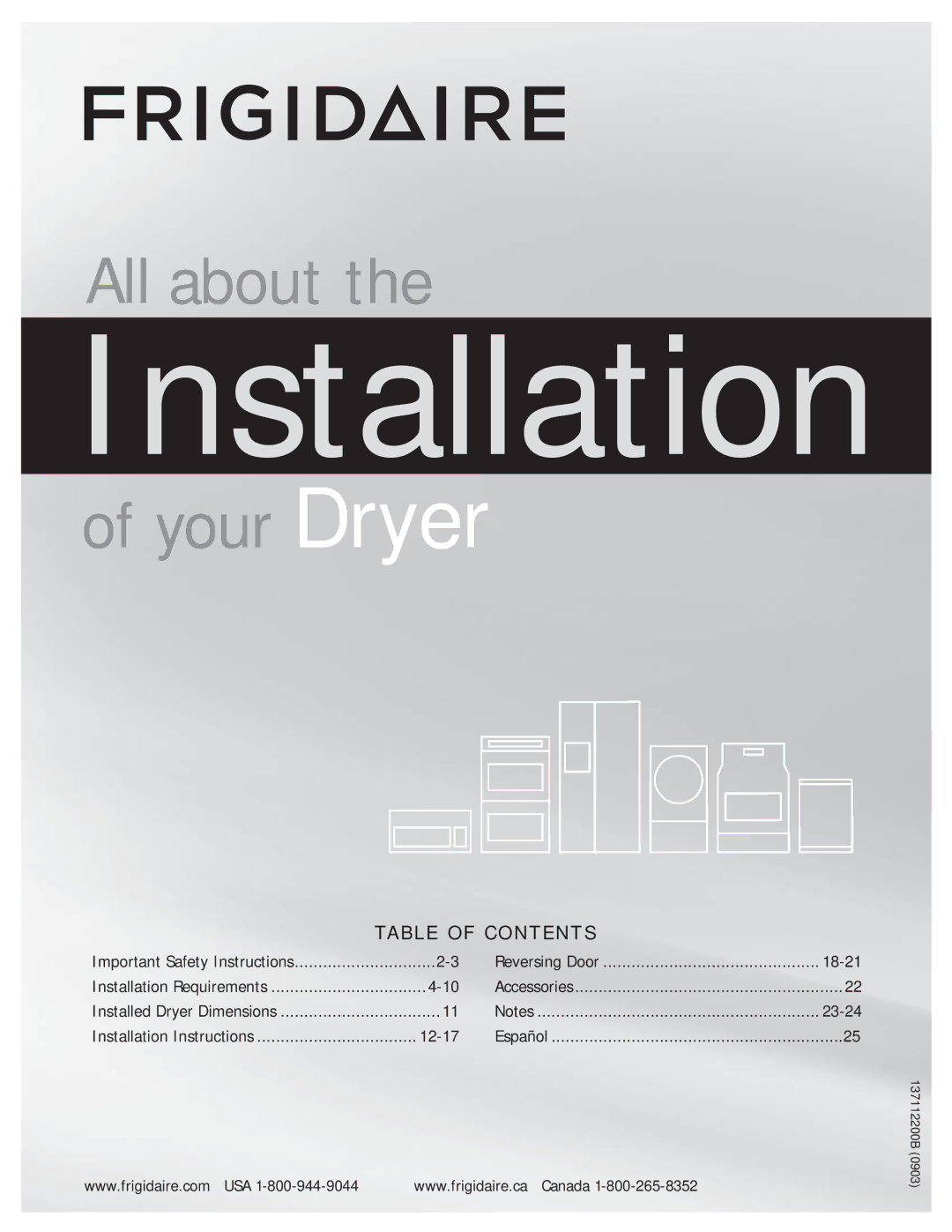 Frigidaire 137112200B important safety instructions Installation 