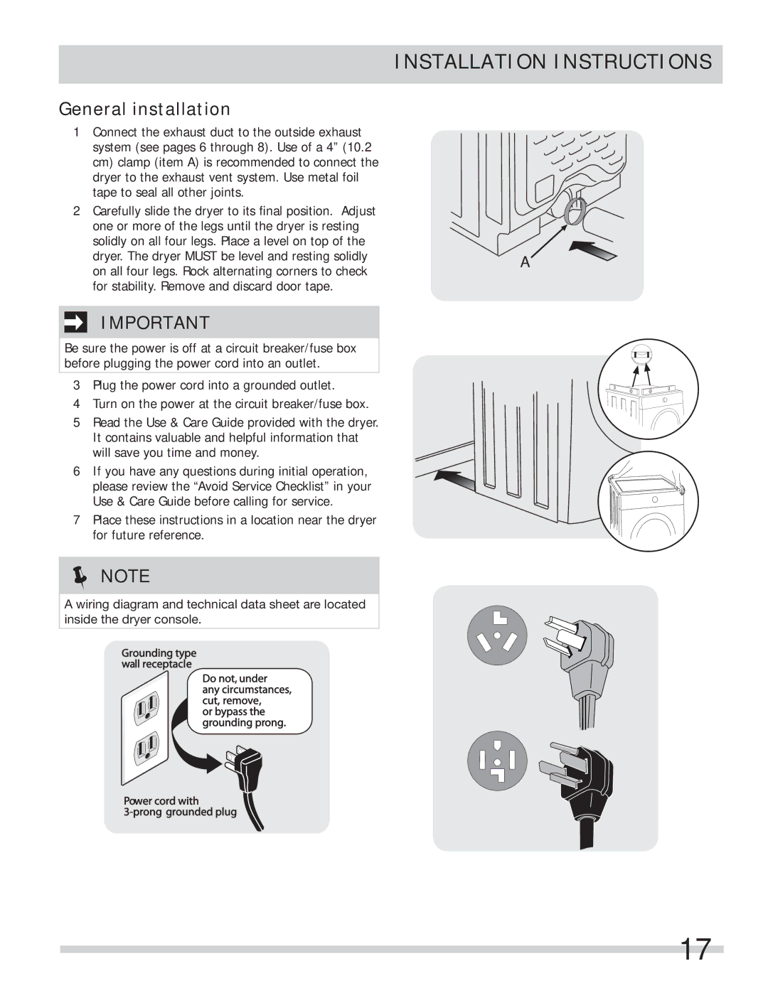 Frigidaire 137112200B important safety instructions General installation 