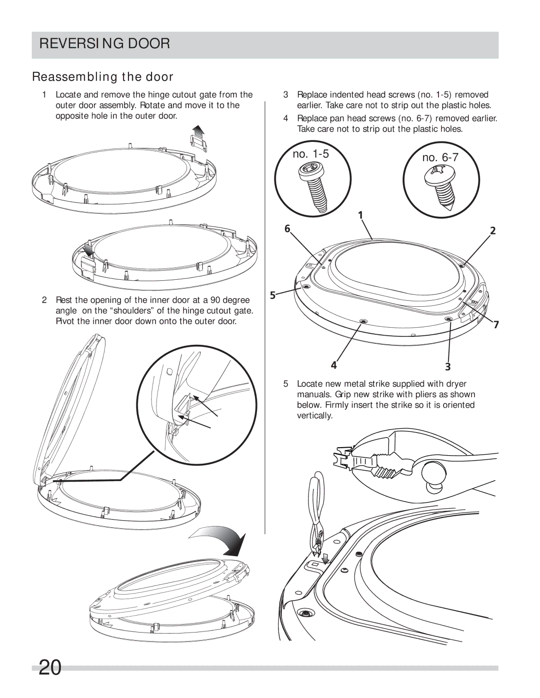 Frigidaire 137112200B important safety instructions Reassembling the door 